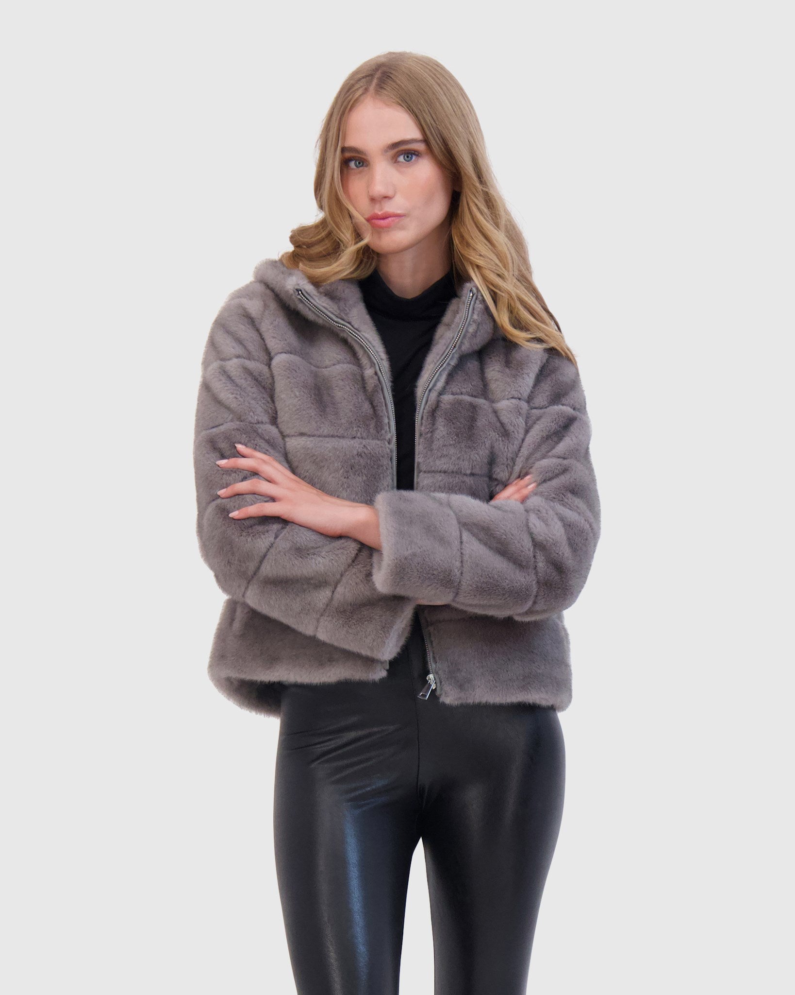 FUR-FREE MINK (FAUX FUR) HOODED JACKET