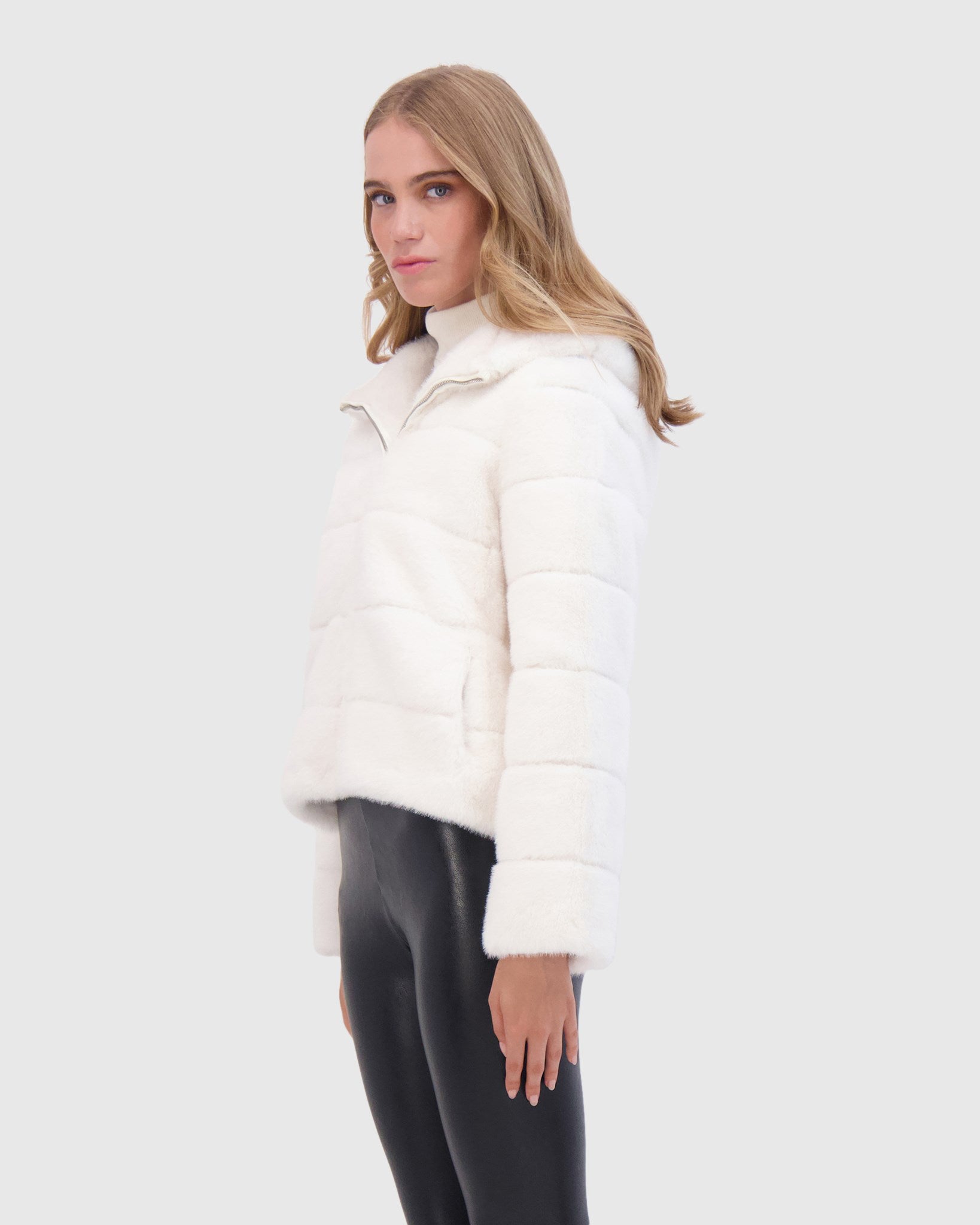 FUR-FREE MINK (FAUX FUR) HOODED JACKET
