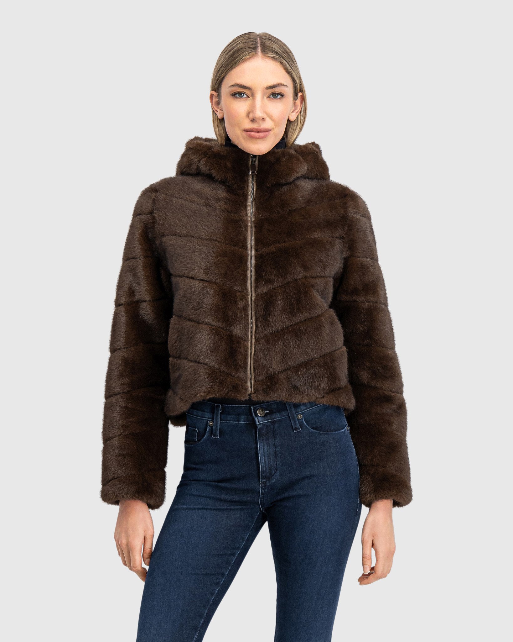 FUR-FREE MINK (FAUX FUR) HOODED JACKET