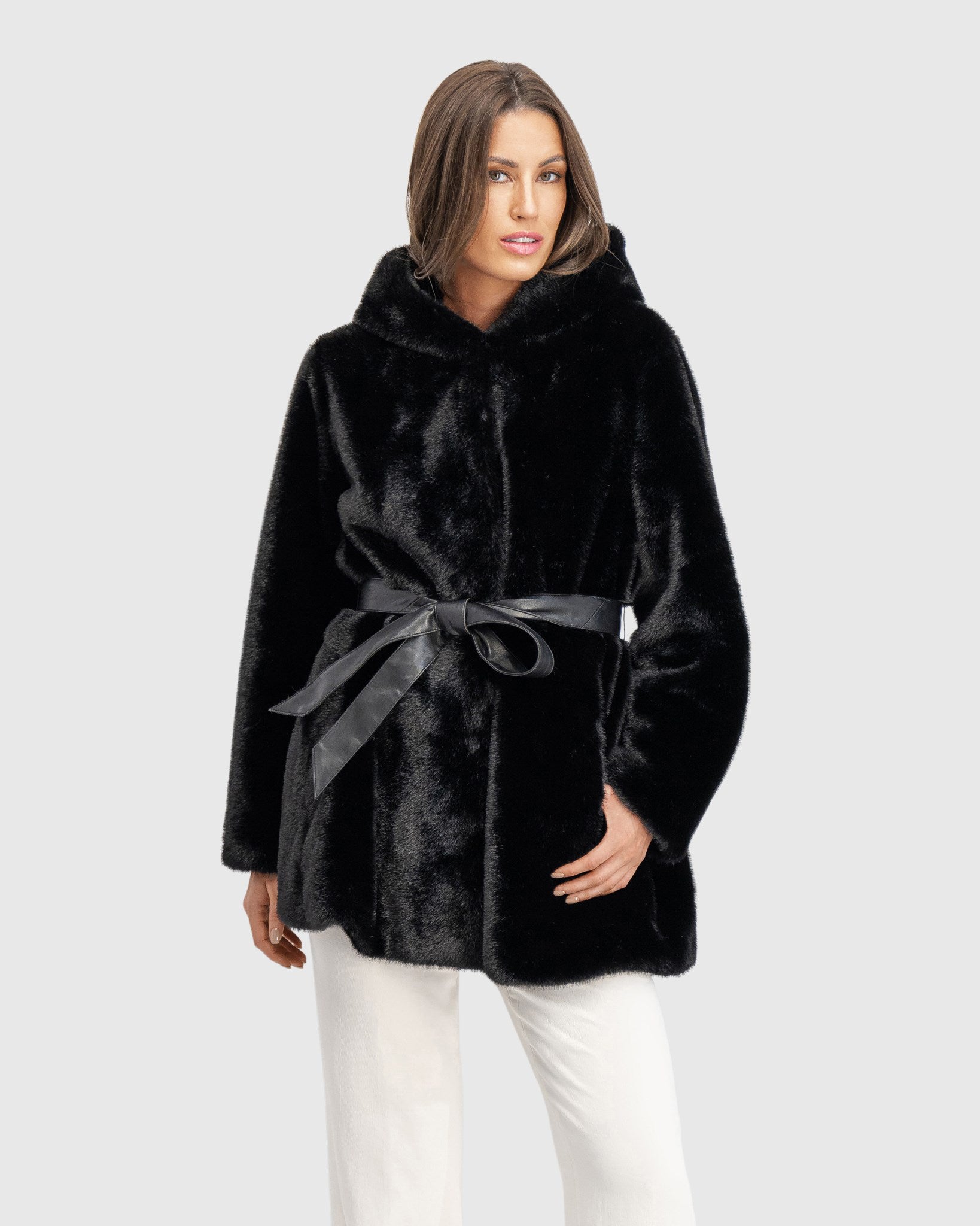FUR-FREE MINK (FAUX FUR) PARKA, BELT