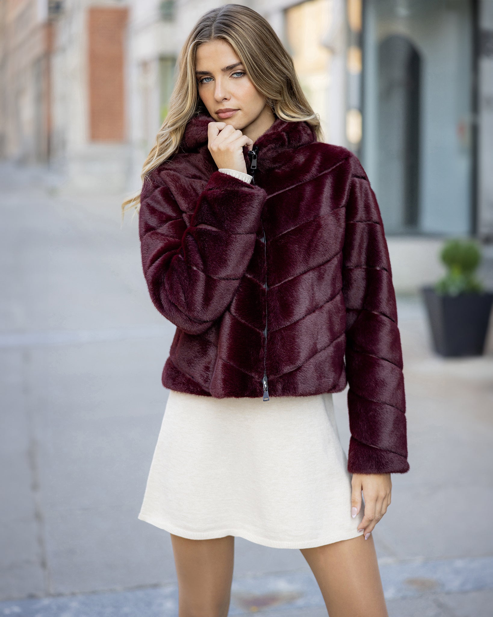 FUR-FREE MINK (FAUX FUR) HOODED JACKET