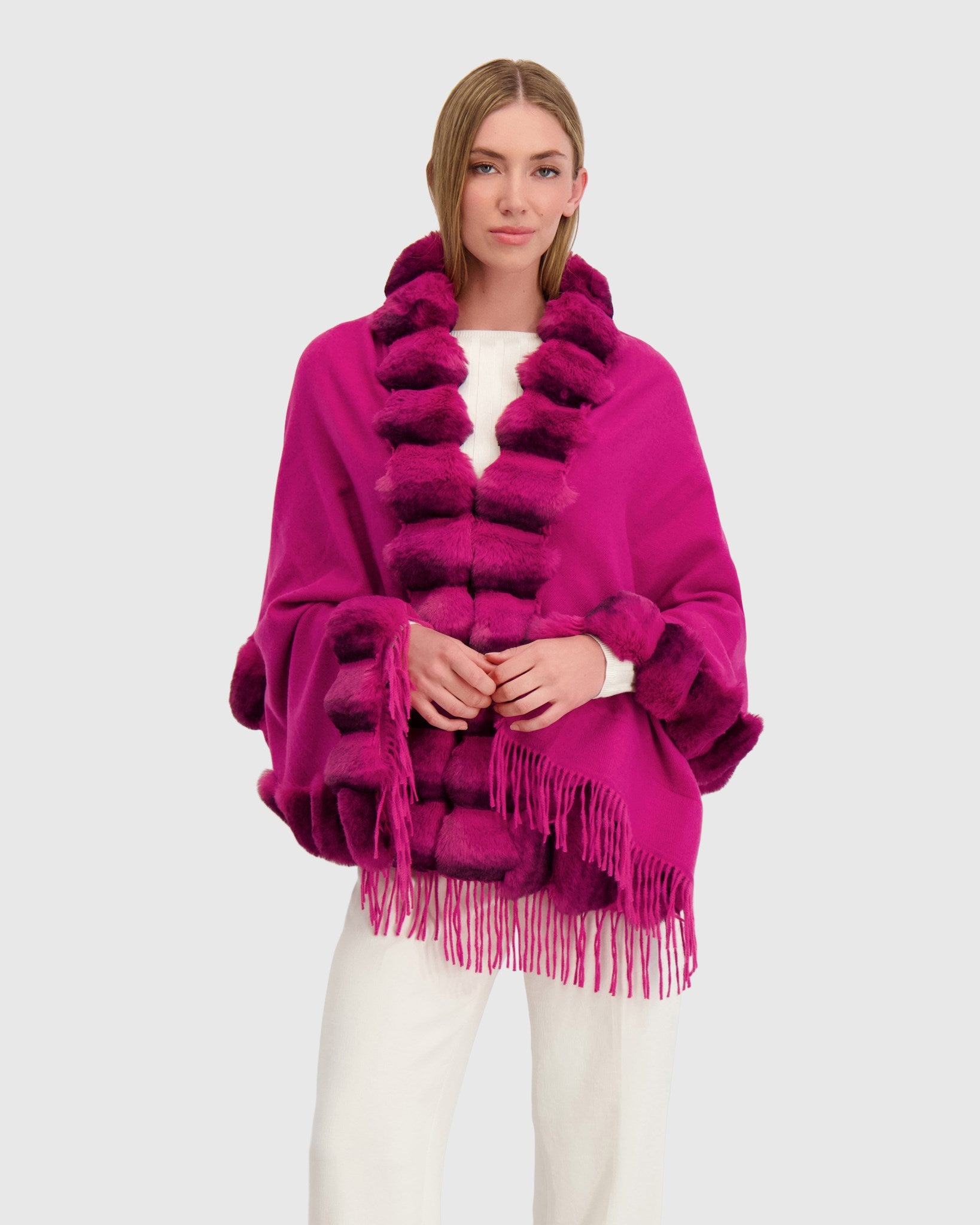 CAPE WITH FUR FREE CHINCHILA-LIKE TRIM – Lyla Grant