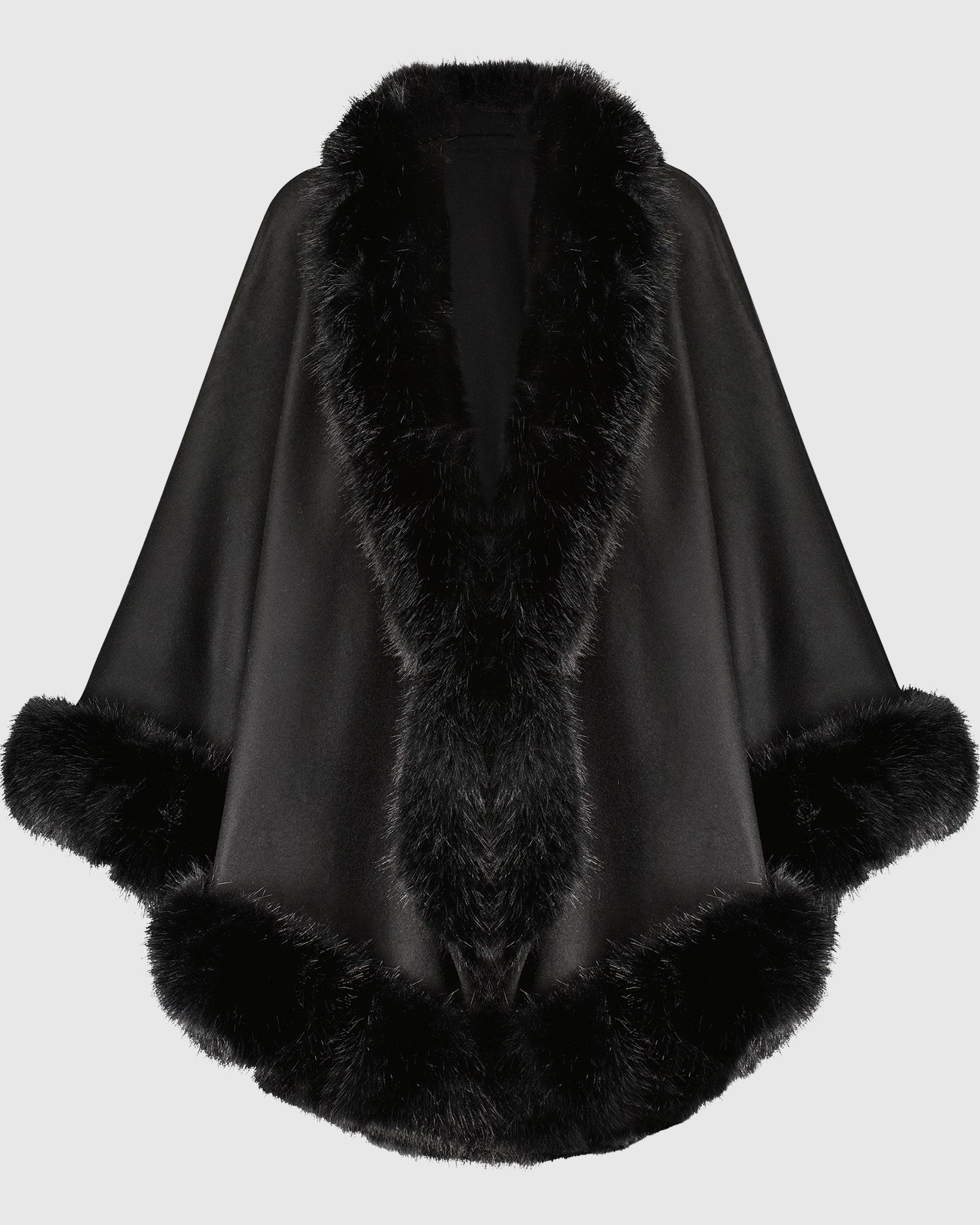CASHMERE & WOOL BLEND CAPE WITH FUR-FREE FOX (FAUX FUR) TRIM