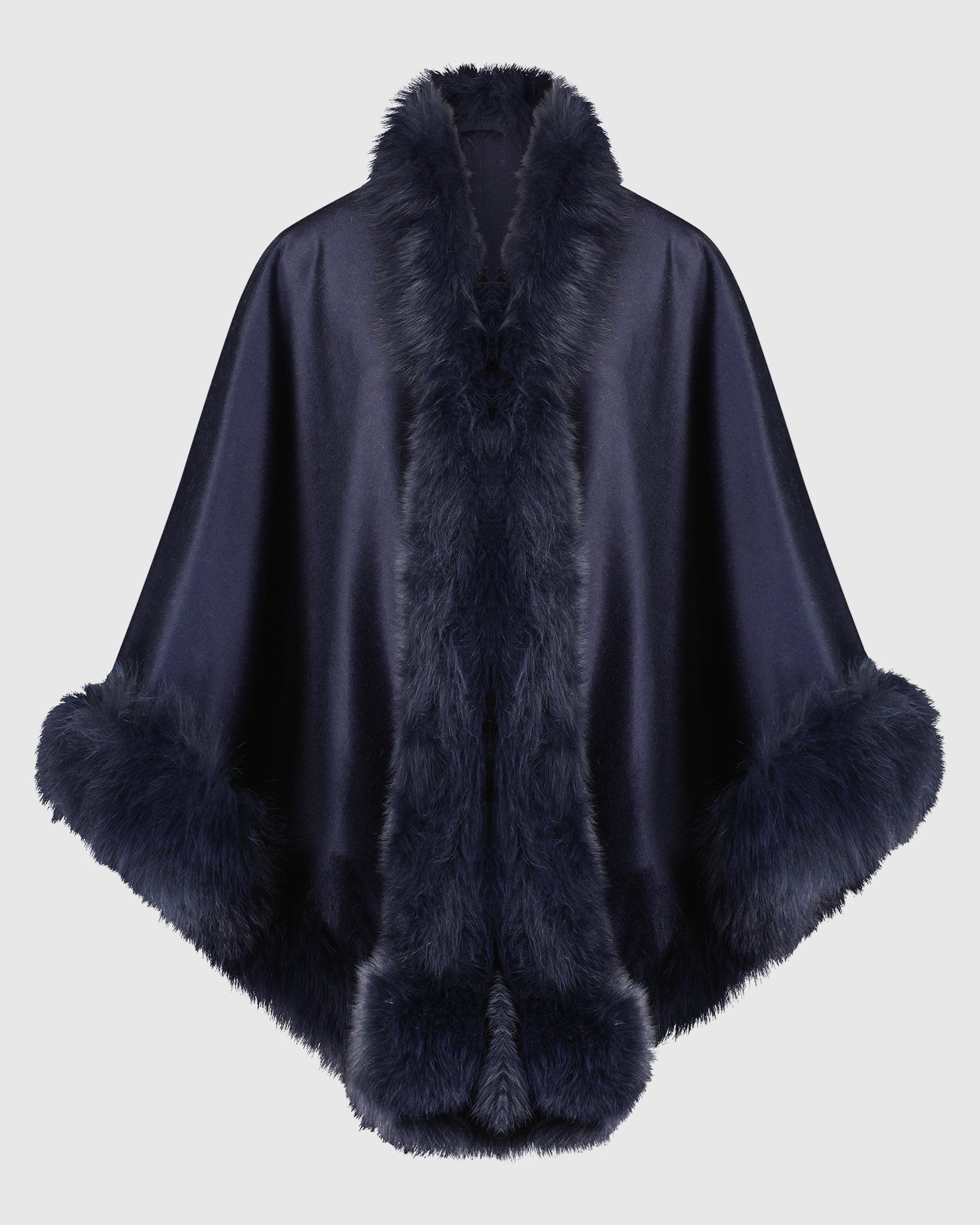 CASHMERE & WOOL BLEND CAPE WITH FUR-FREE FOX (FAUX FUR) TRIM
