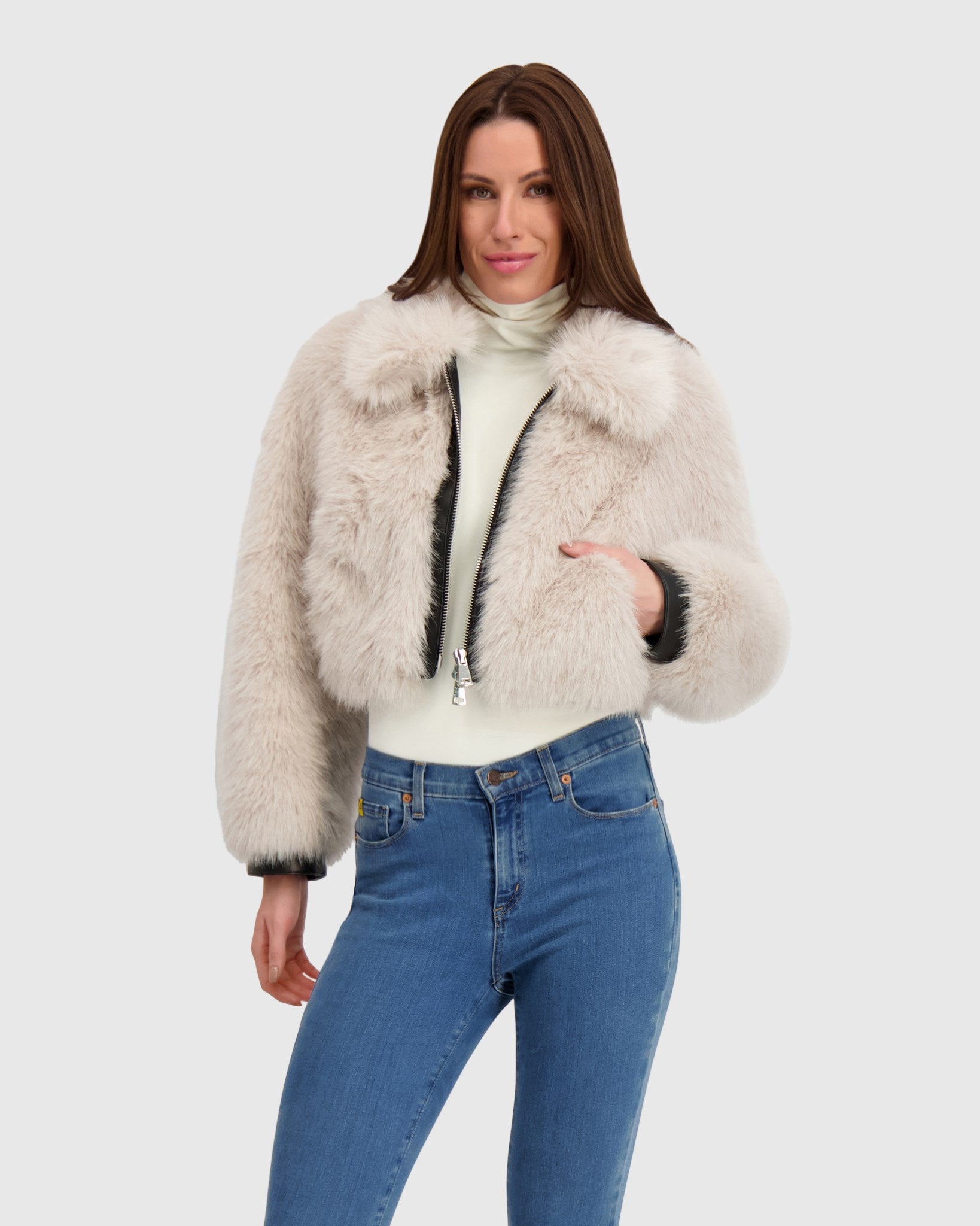 FUR-FREE FOX (FAUX FUR) ZIP BOLERO