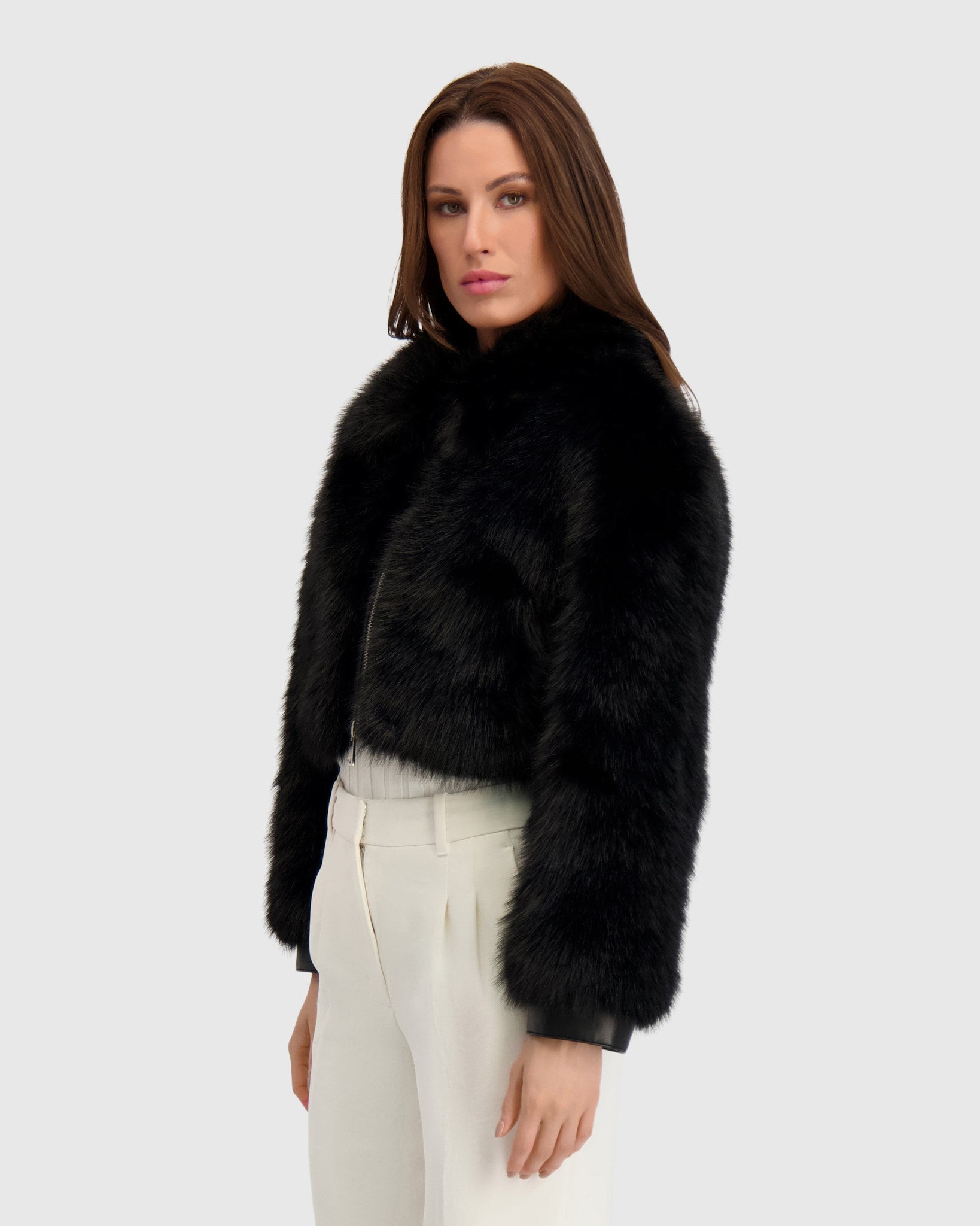 FUR-FREE FOX (FAUX FUR) ZIP BOLERO