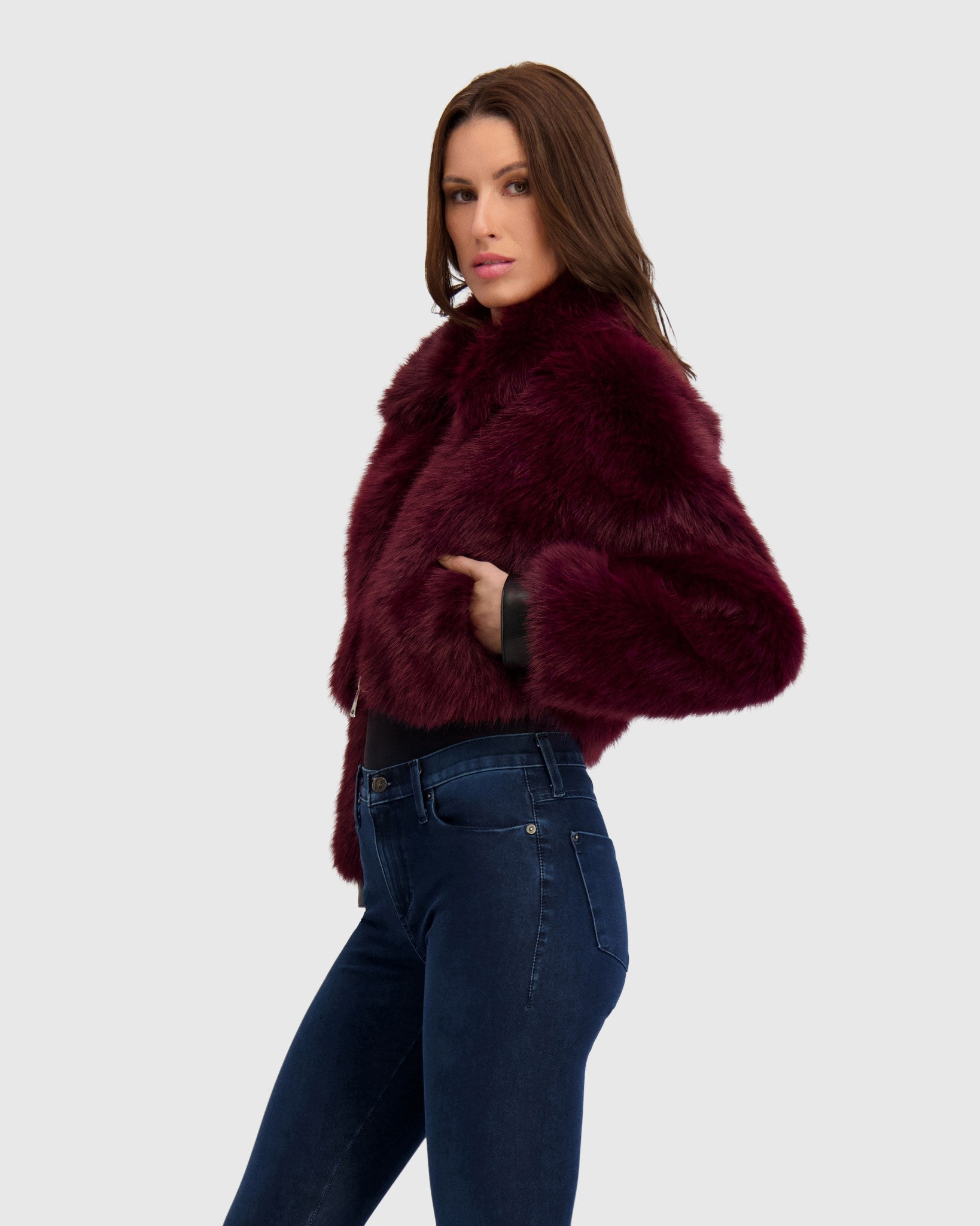 FUR-FREE FOX (FAUX FUR) ZIP BOLERO