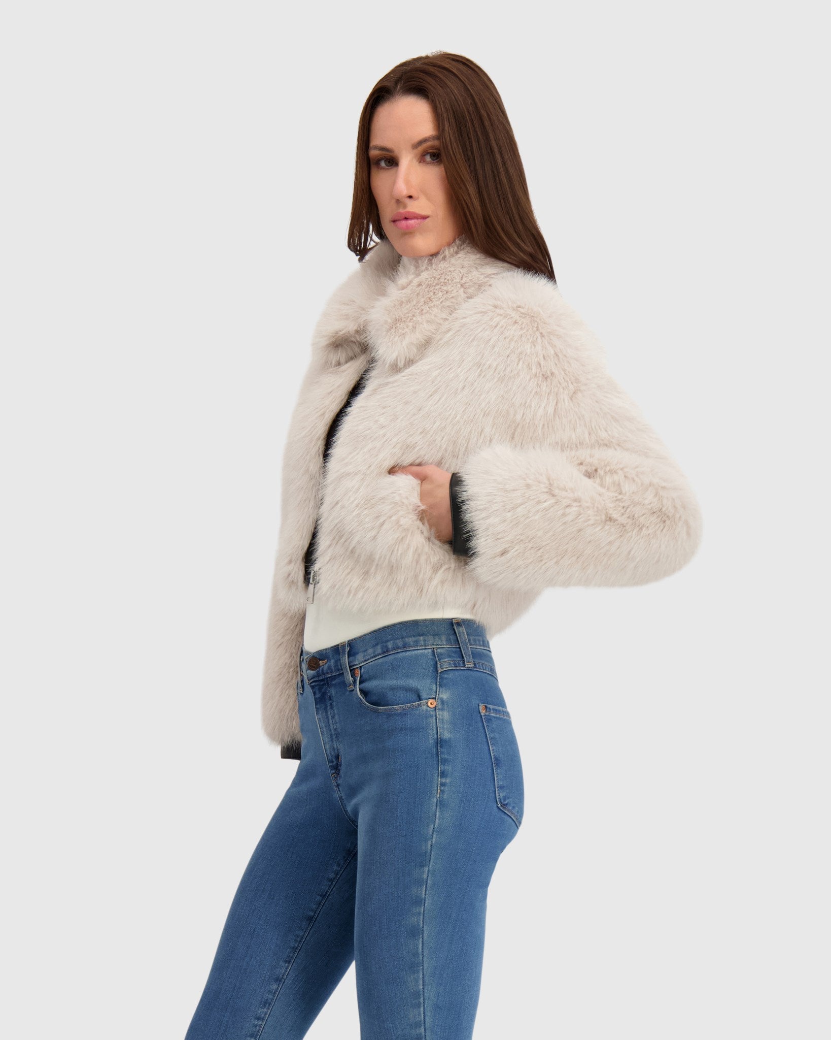 FUR-FREE FOX (FAUX FUR) ZIP BOLERO
