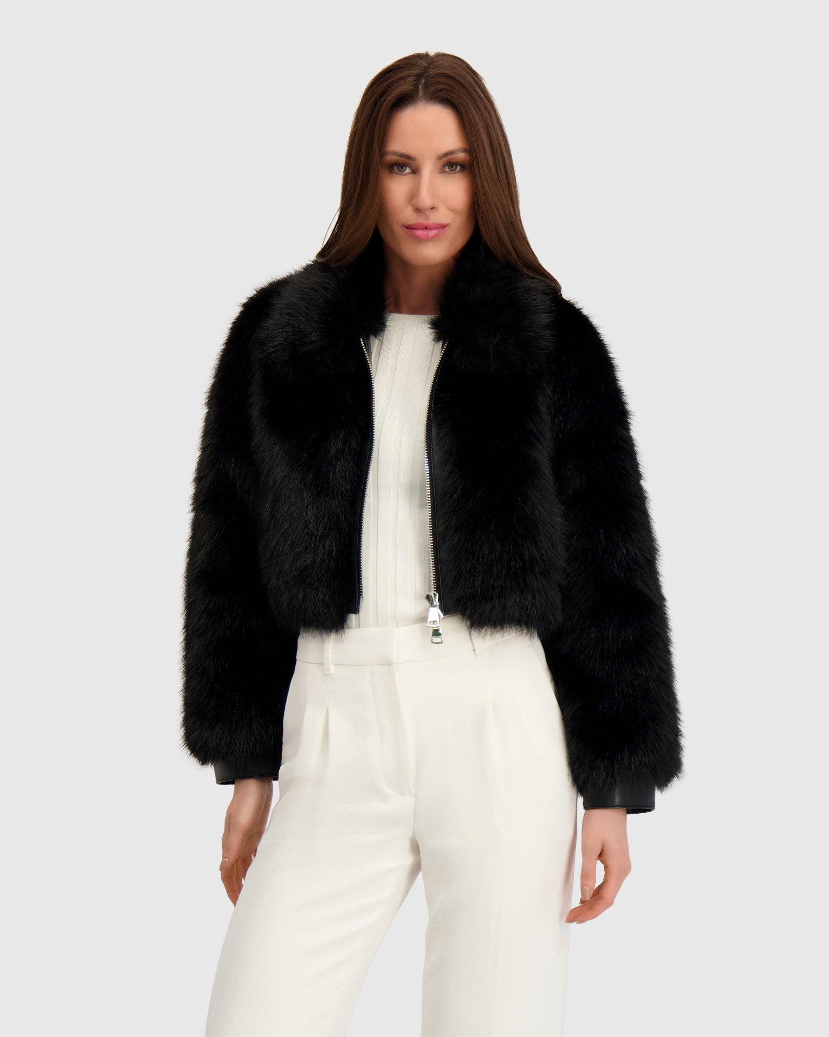 FUR-FREE FOX (FAUX FUR) ZIP BOLERO