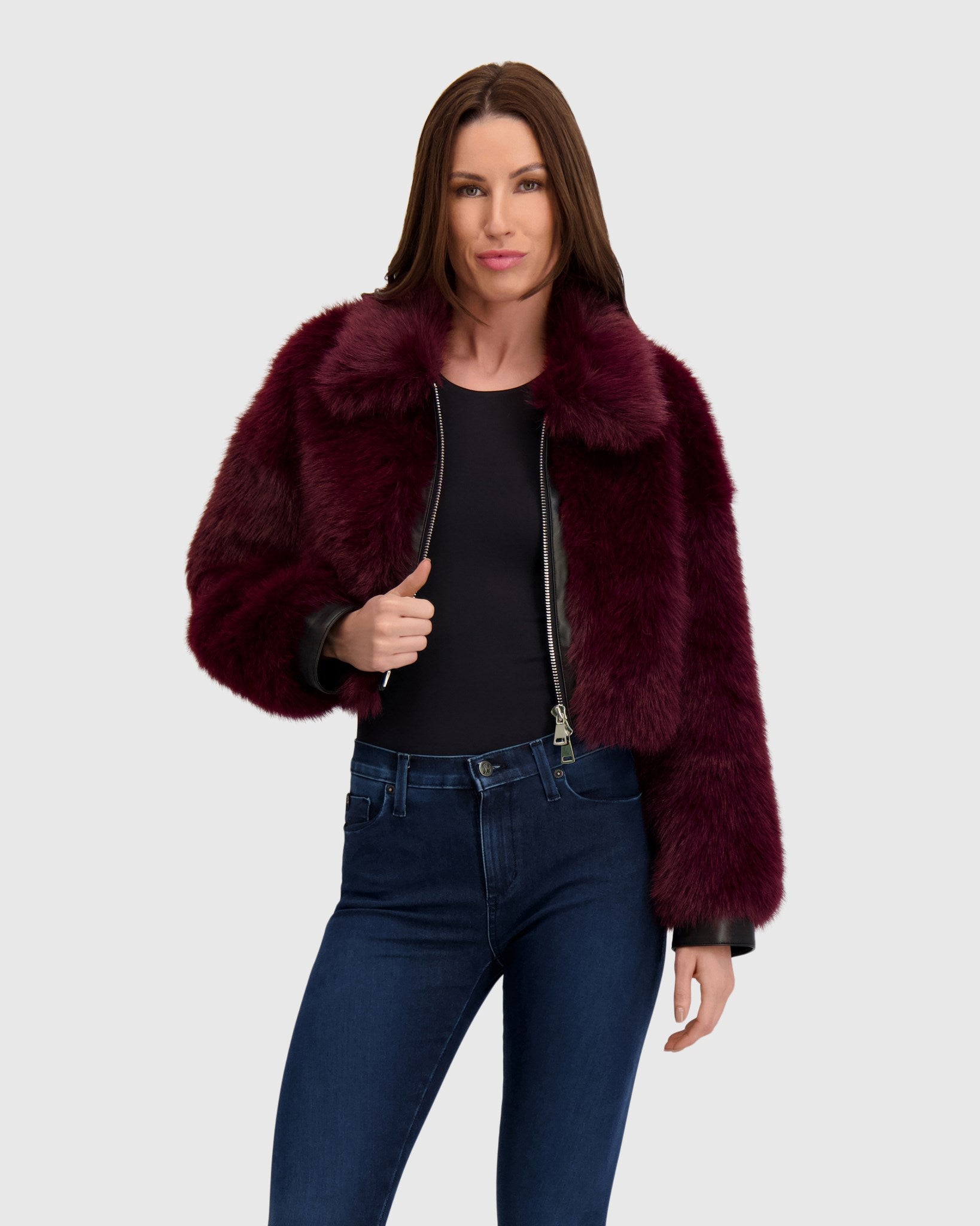 FUR-FREE FOX (FAUX FUR) ZIP BOLERO