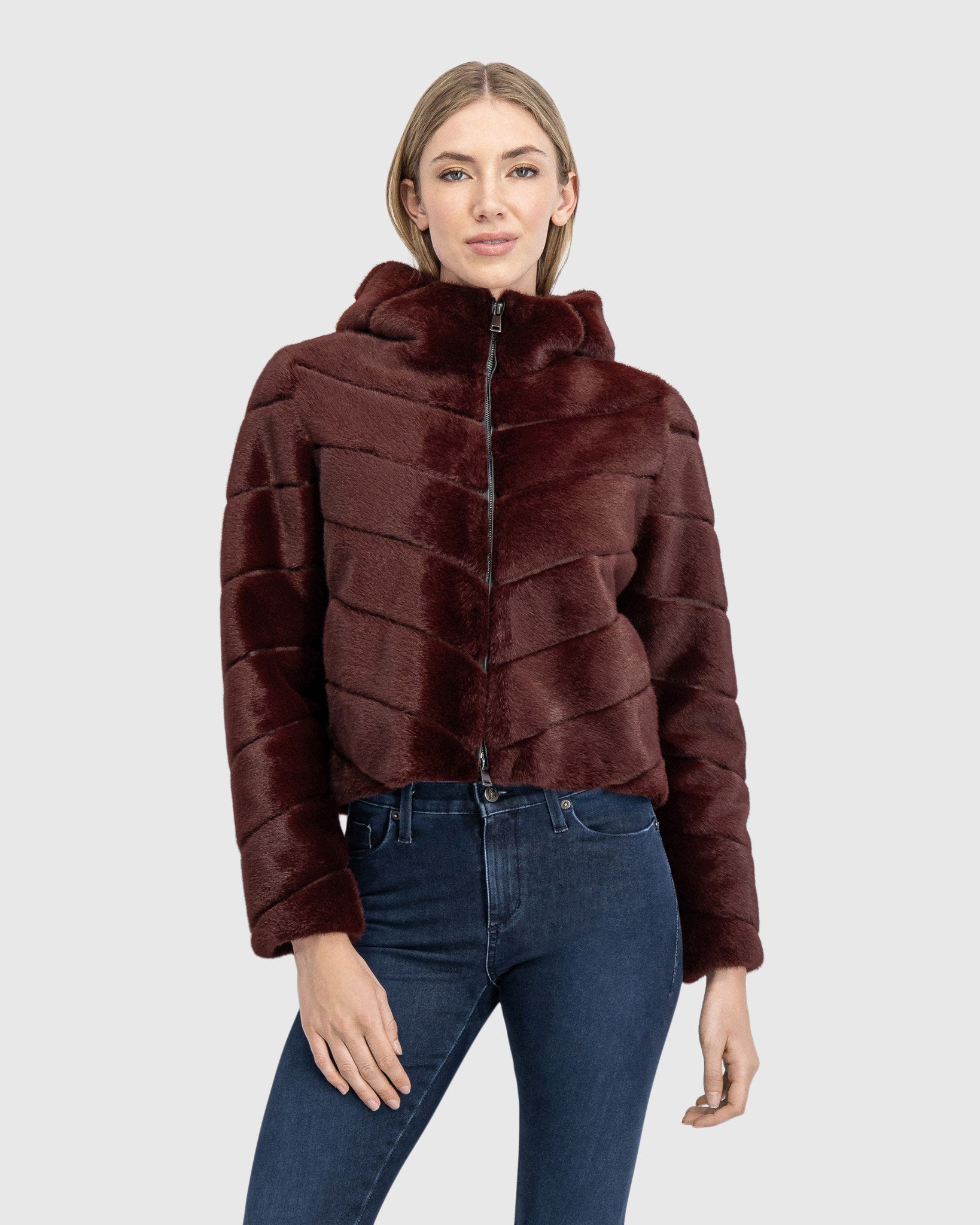 FUR-FREE MINK (FAUX FUR) HOODED JACKET