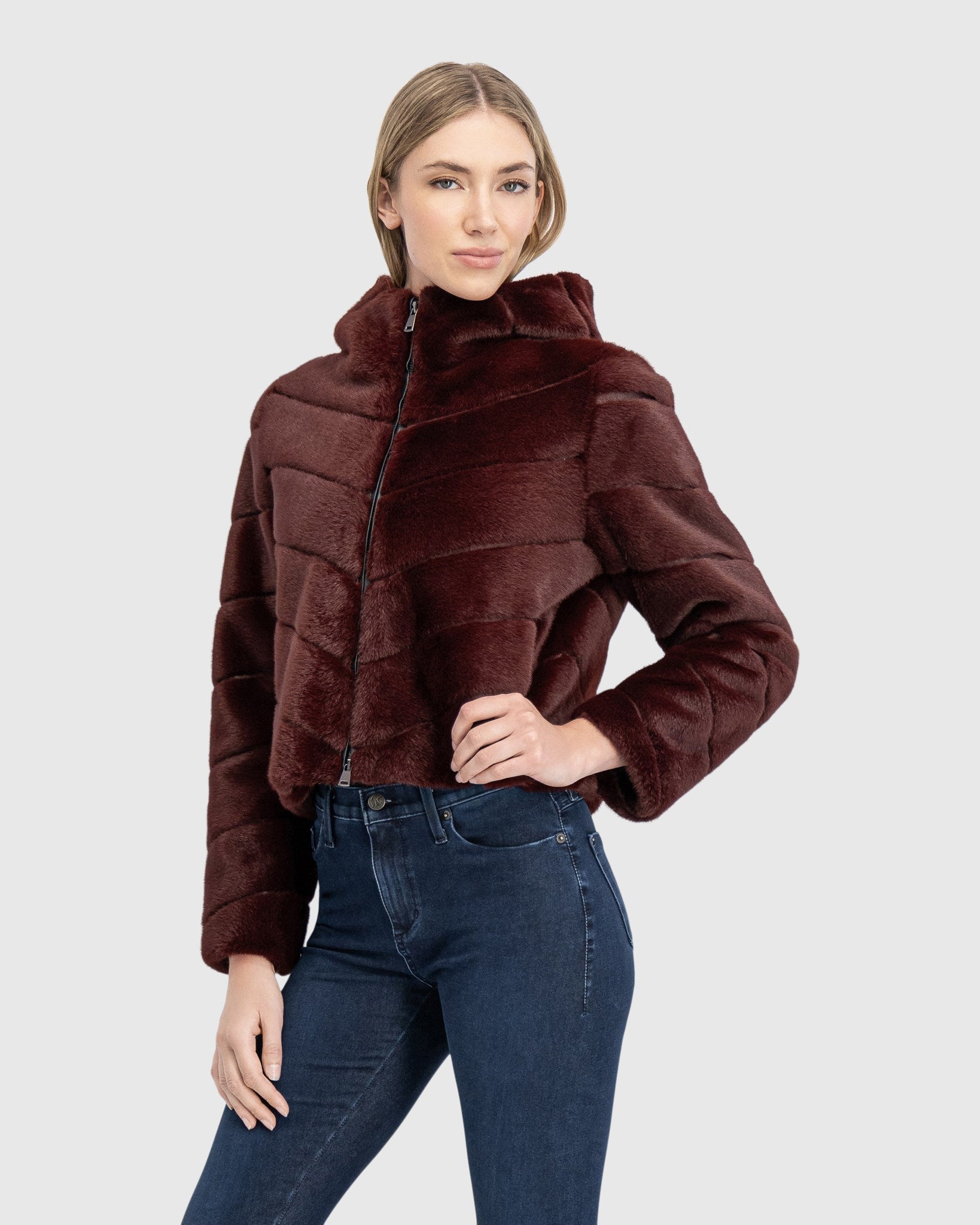 FUR-FREE MINK (FAUX FUR) HOODED JACKET
