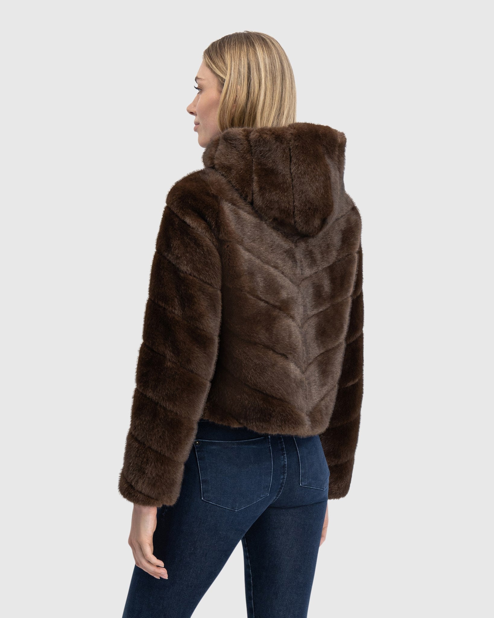 FUR-FREE MINK (FAUX FUR) HOODED JACKET