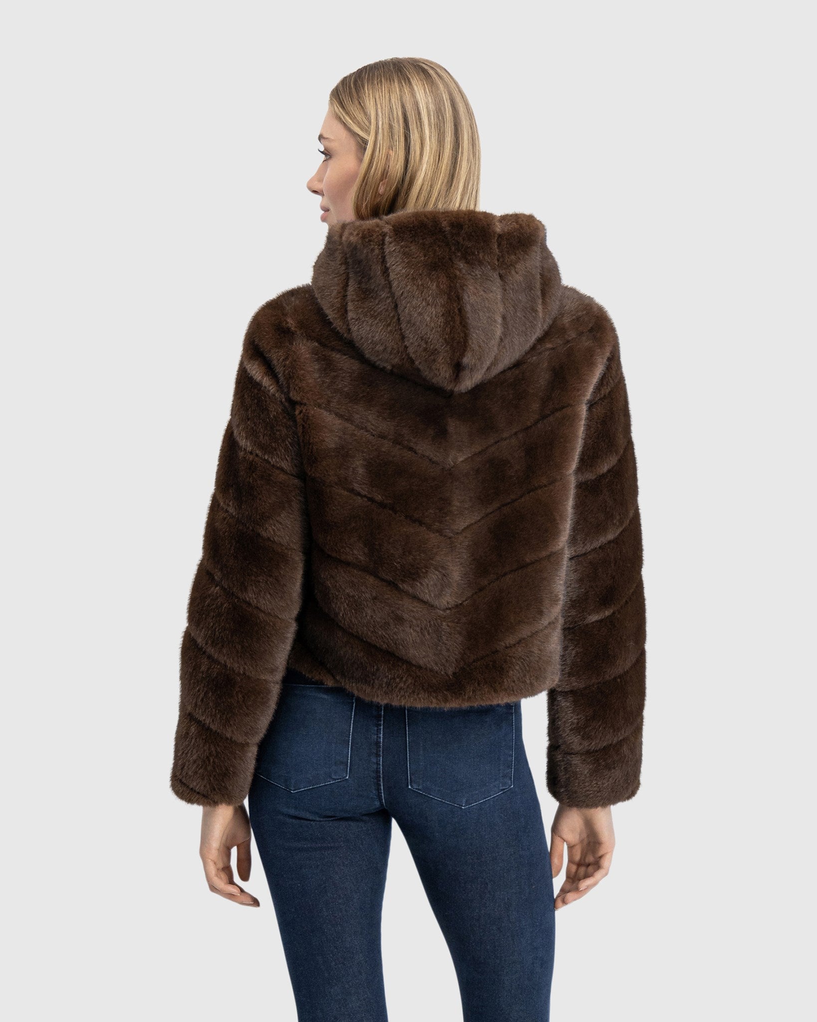 FUR-FREE MINK (FAUX FUR) HOODED JACKET