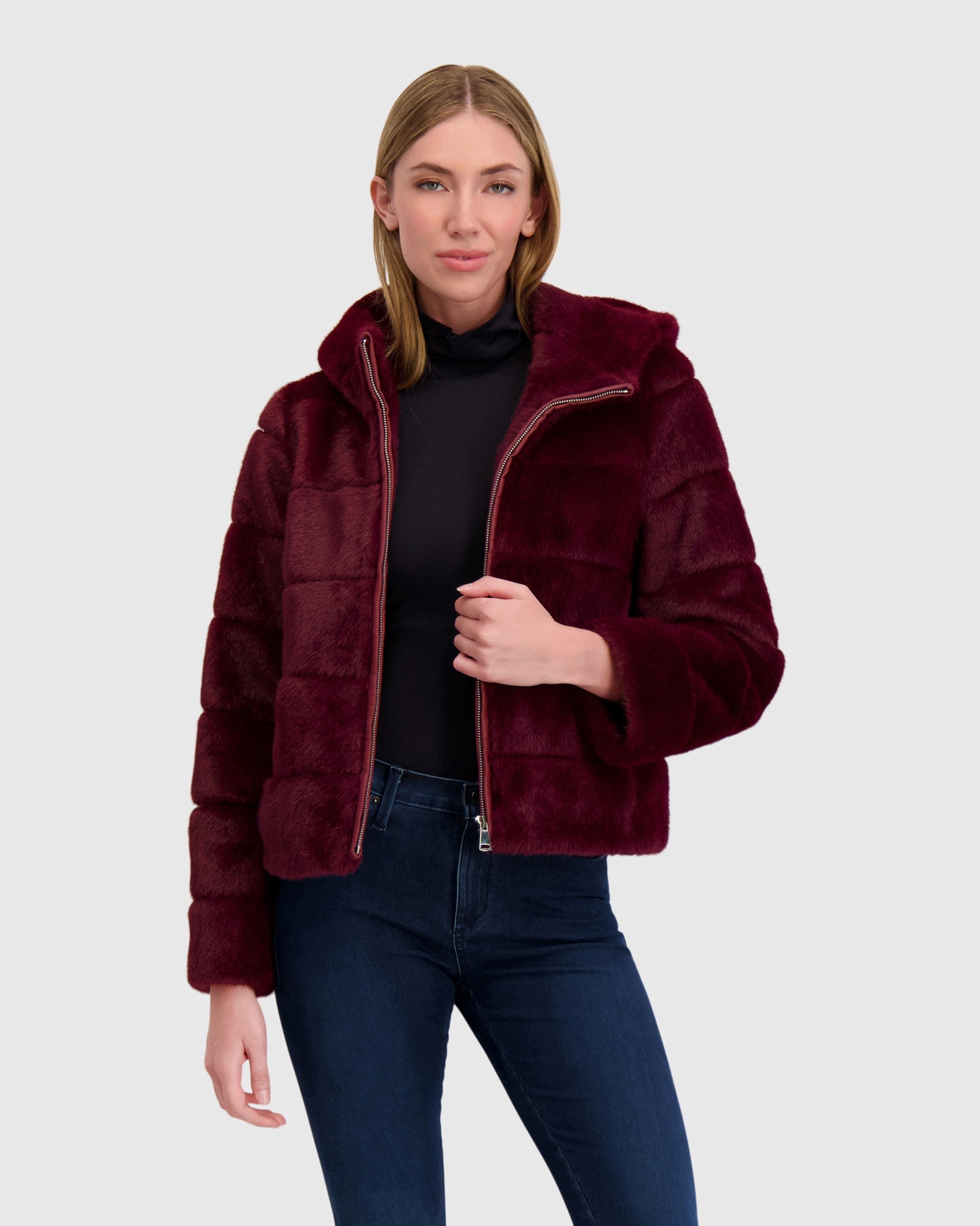 FUR-FREE MINK (FAUX FUR) HOODED JACKET