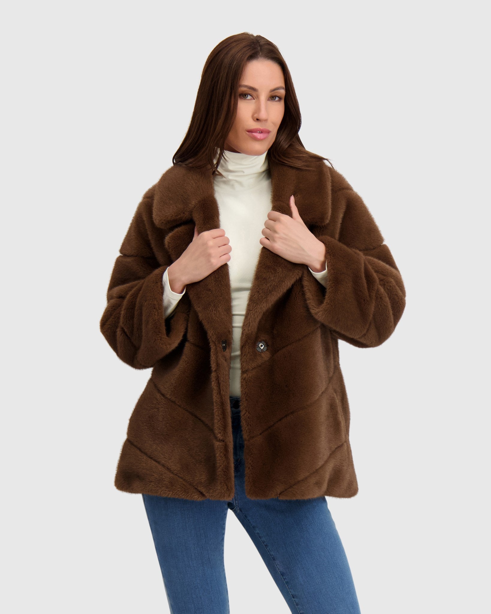 FUR-FREE MINK (FAUX FUR) JACKET, BELT