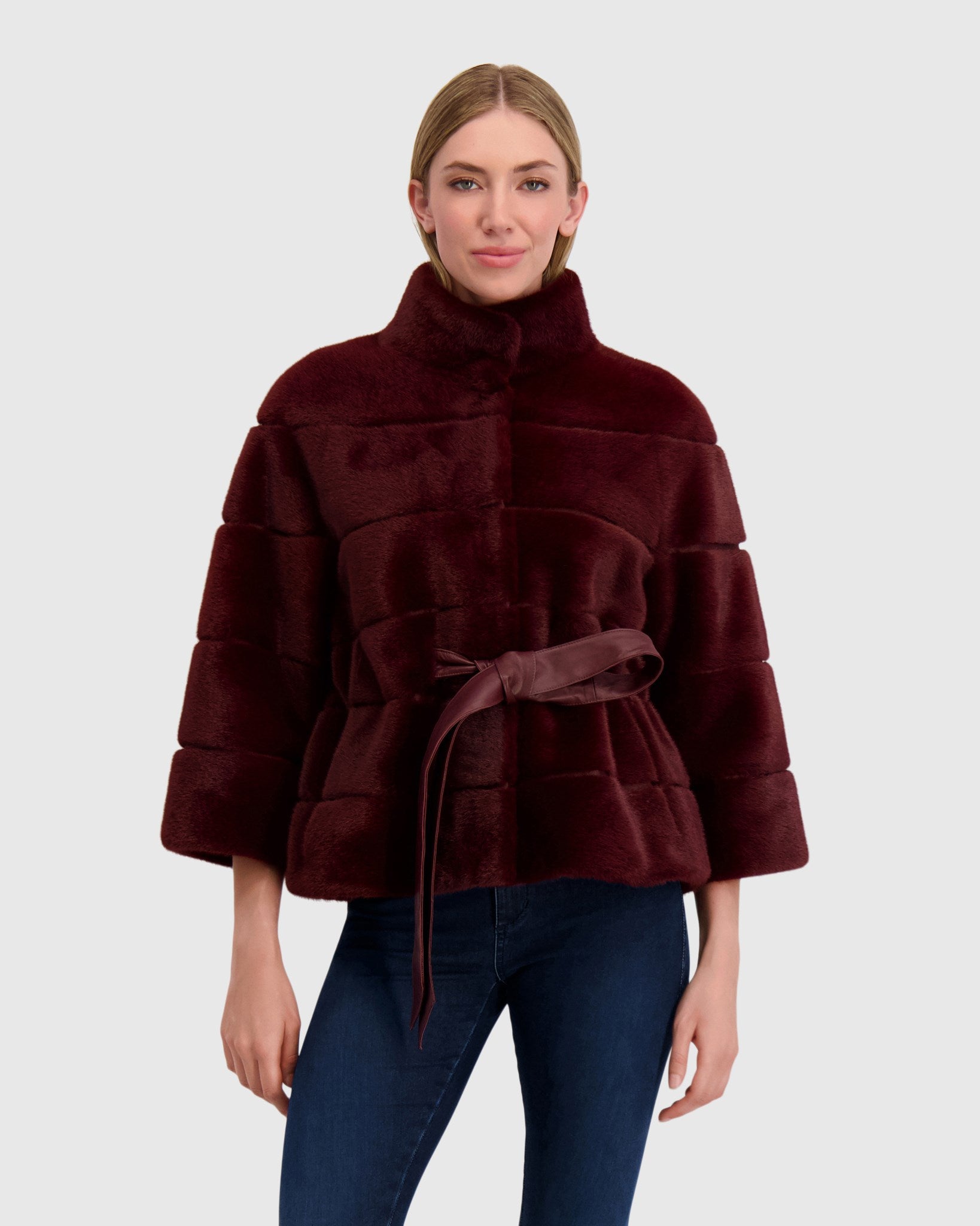 FUR-FREE MINK (FAUX FUR) JACKET, BELT