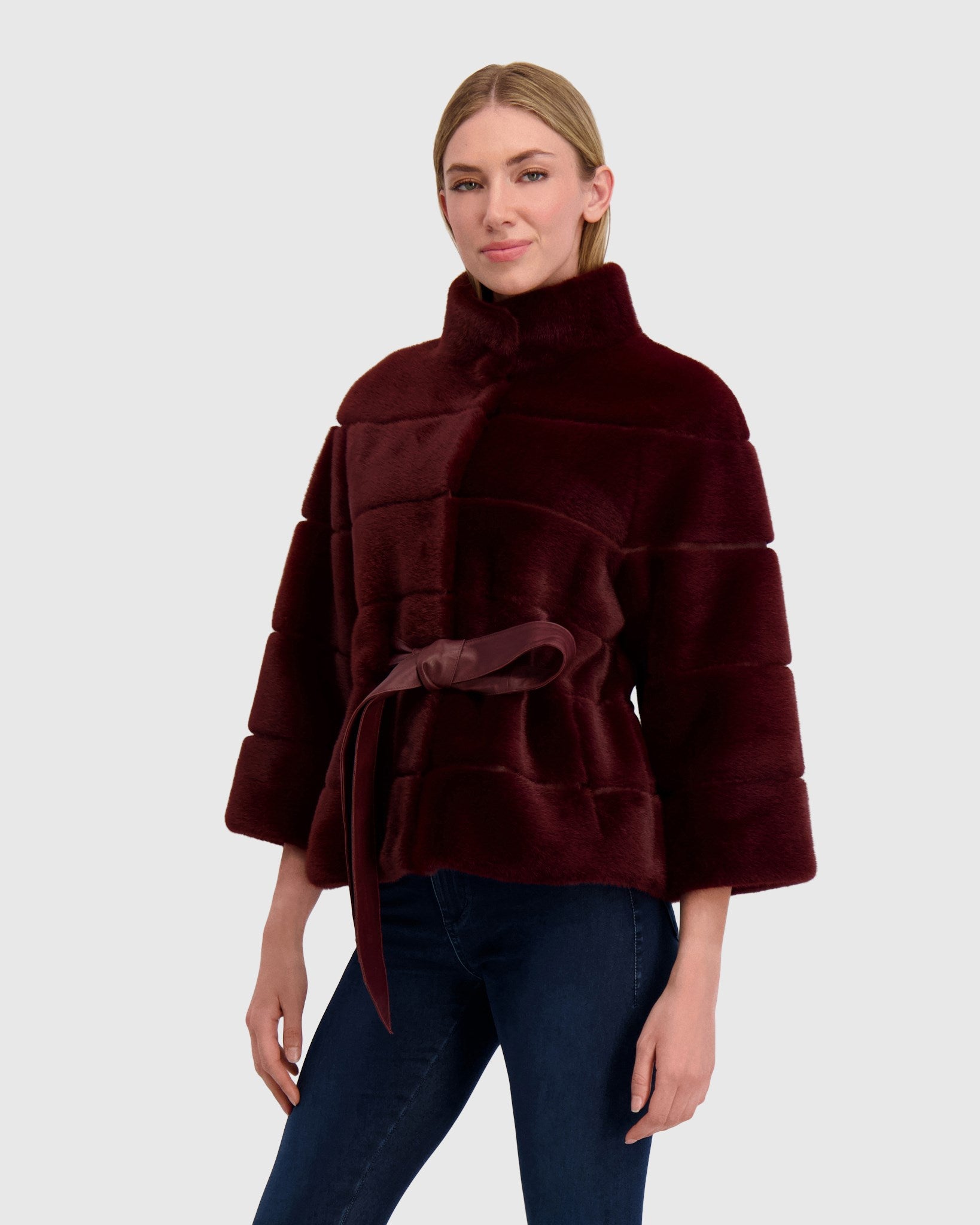 FUR-FREE MINK (FAUX FUR) JACKET, BELT
