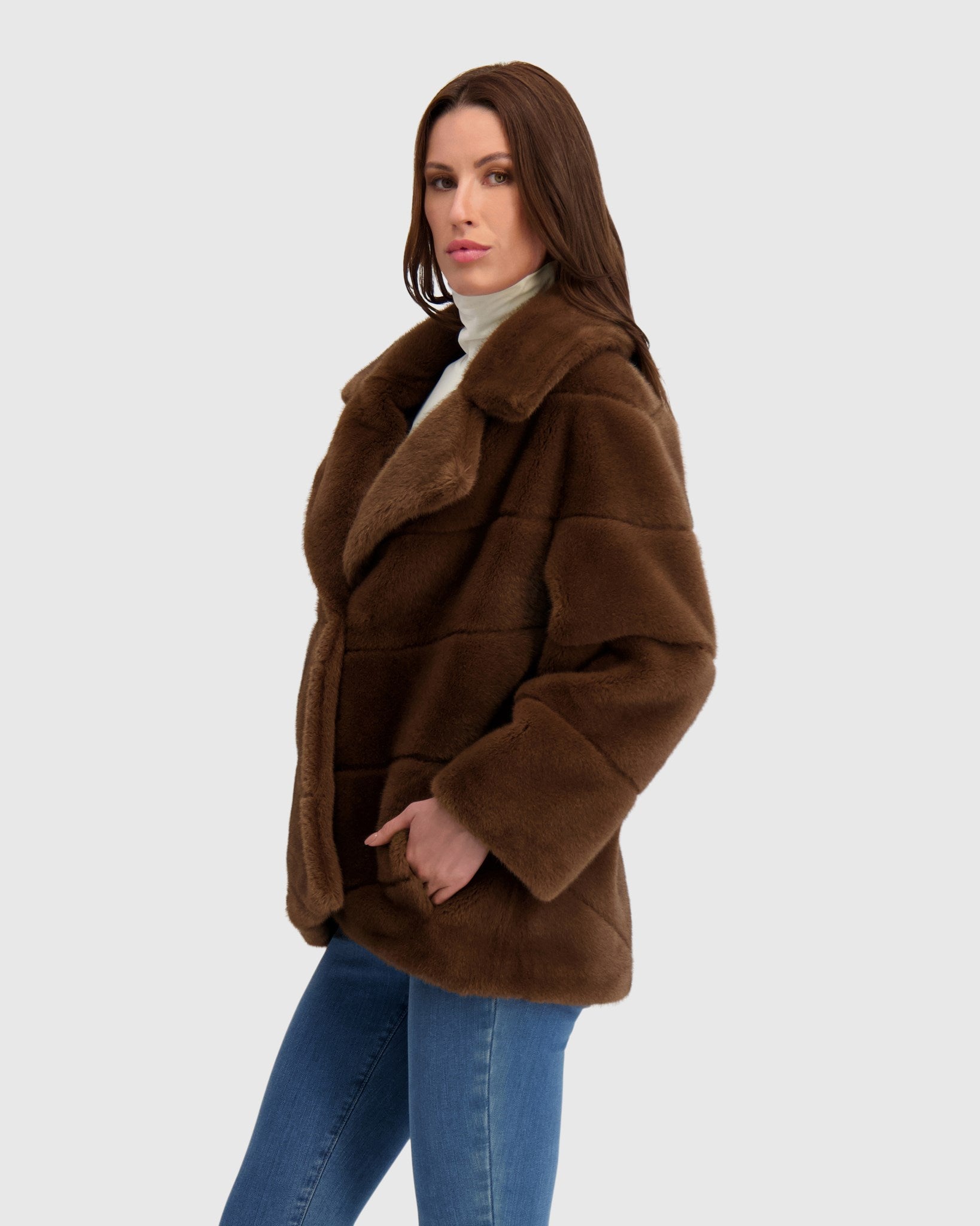 FUR-FREE MINK (FAUX FUR) JACKET, BELT