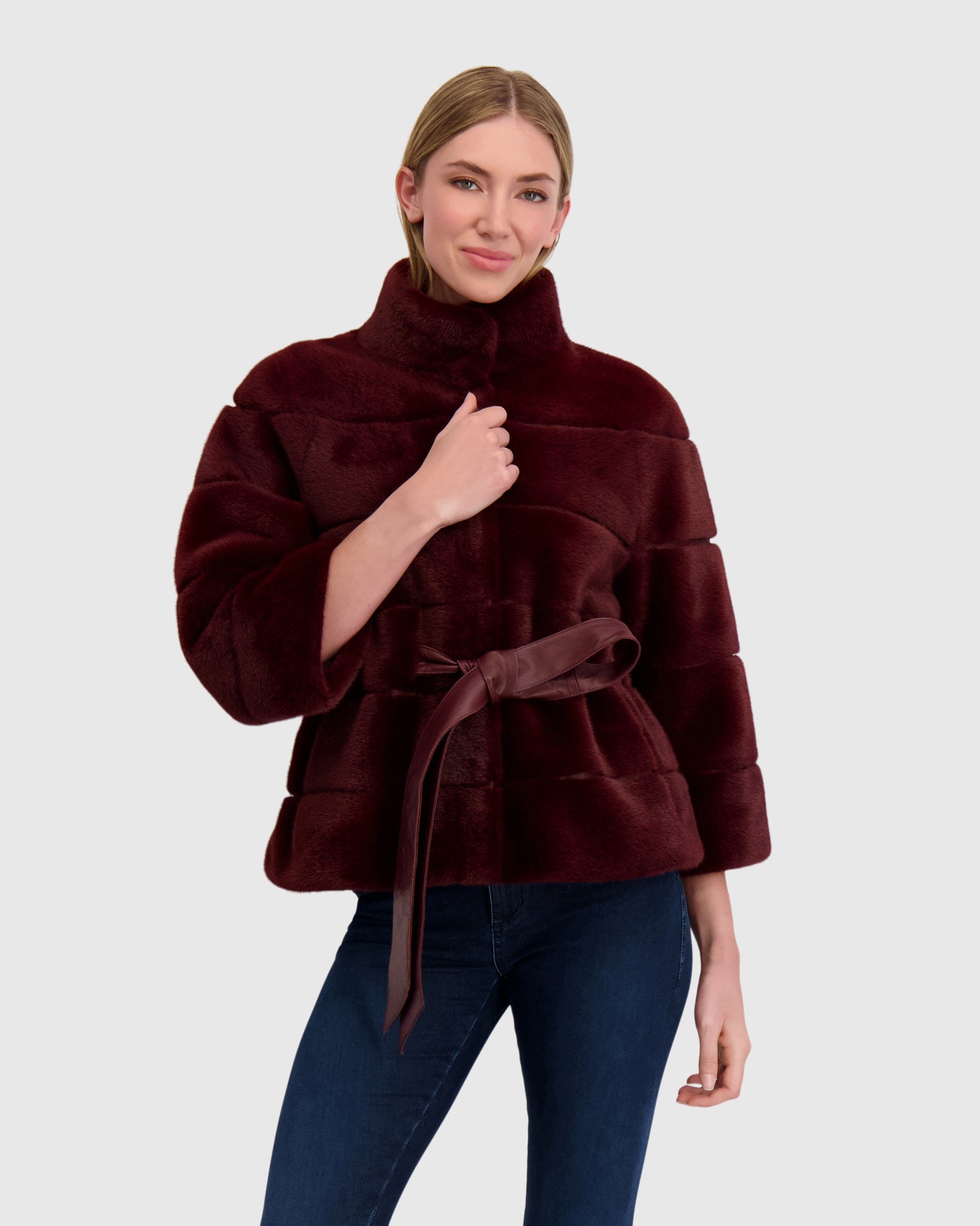 FUR-FREE MINK (FAUX FUR) JACKET, BELT