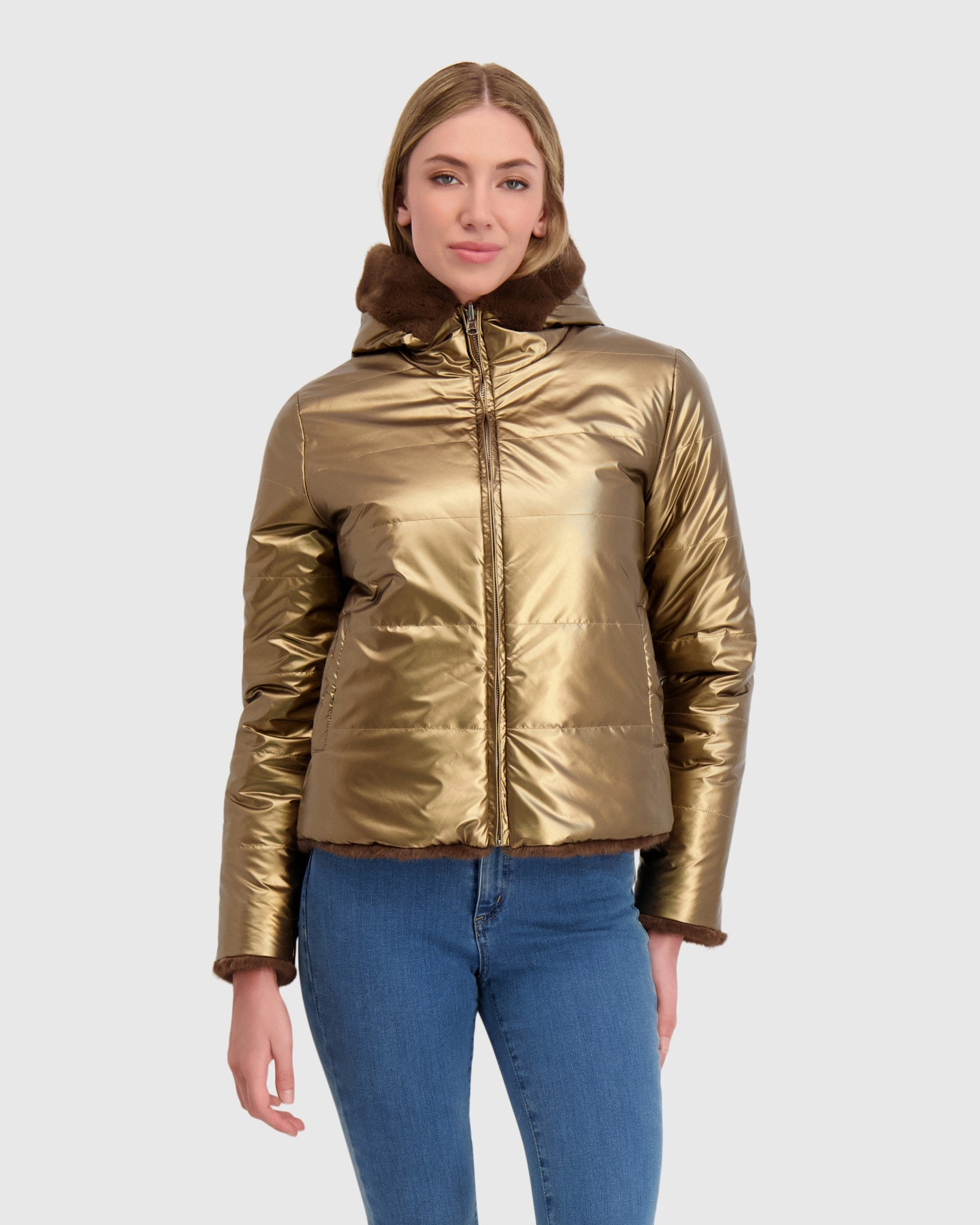 FUR-FREE MINK (FAUX FUR) REVERSIBLE PARKA