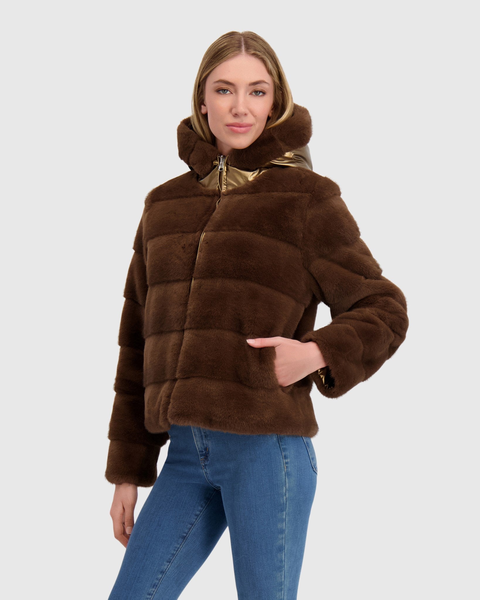 FUR-FREE MINK (FAUX FUR) REVERSIBLE PARKA