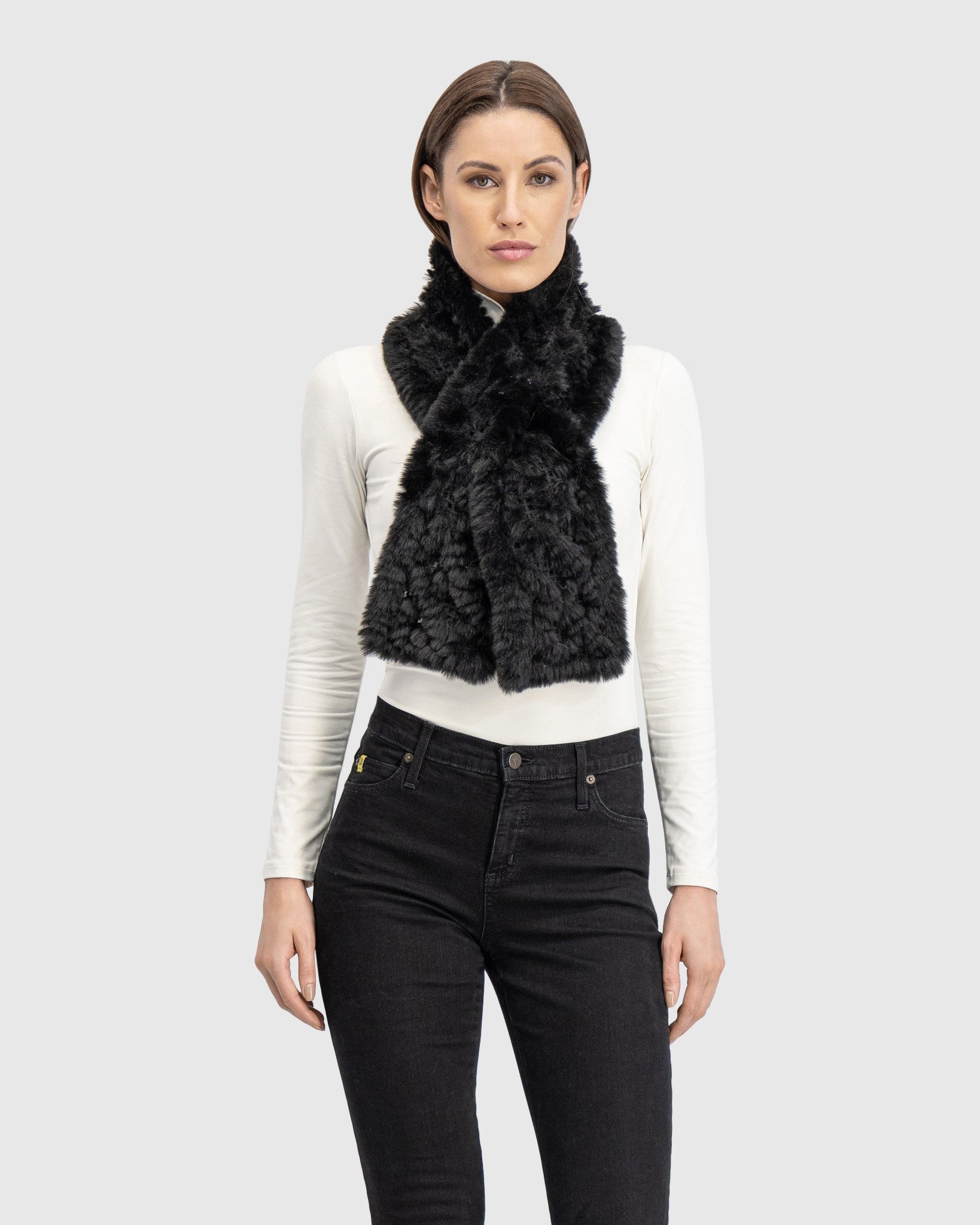 FUR-FREE REX RABBIT (FAUX FUR) KNIT PULL THROUGH SCARF