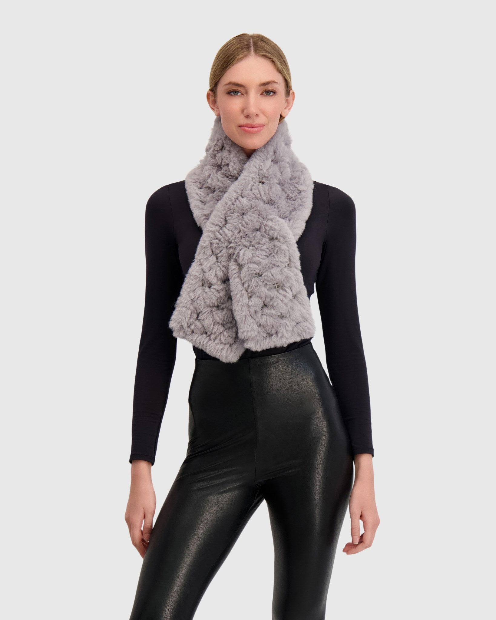 FUR-FREE REX RABBIT (FAUX FUR) KNIT PULL THROUGH SCARF