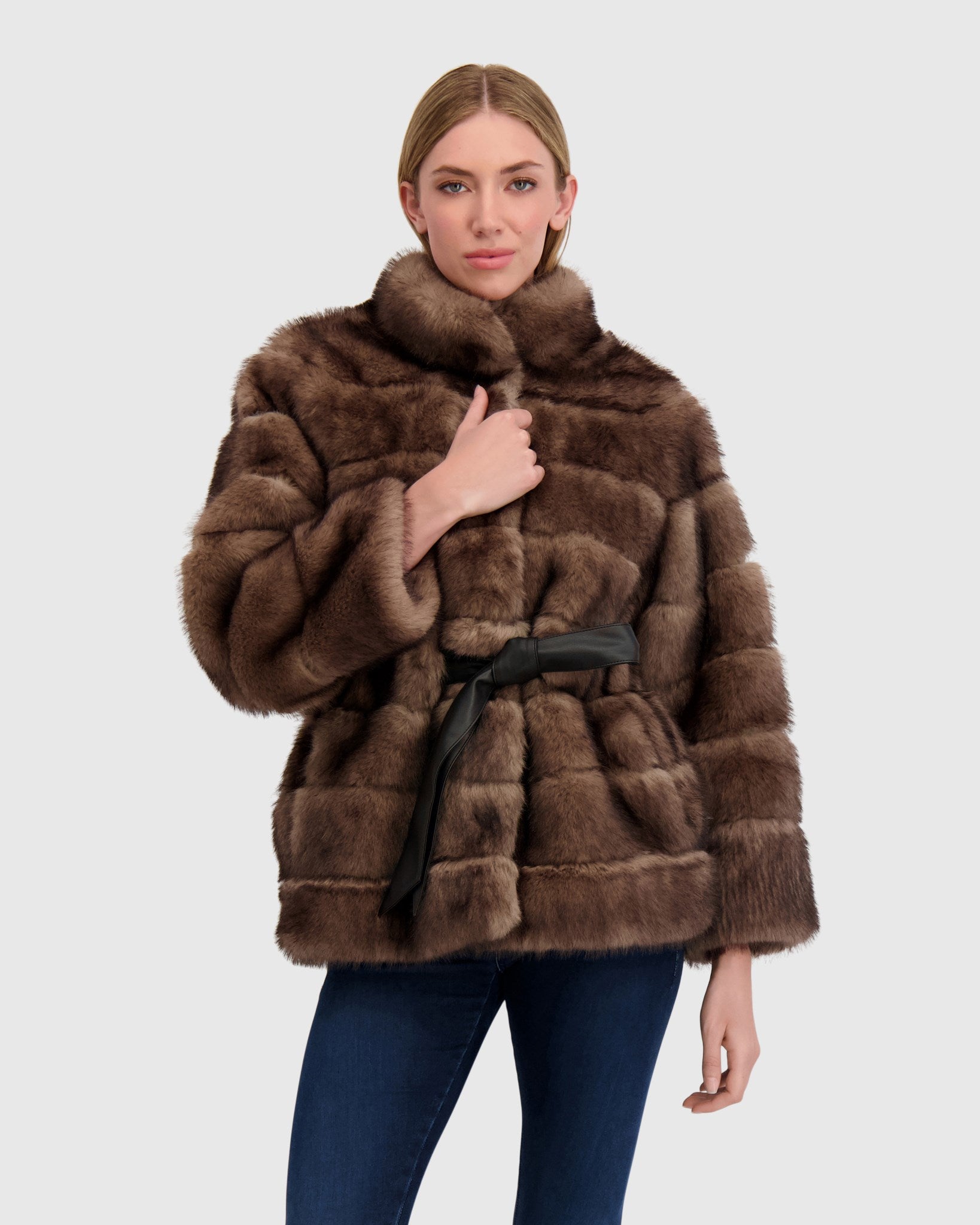 FUR-FREE SABLE (FAUX FUR) JACKET, BELT