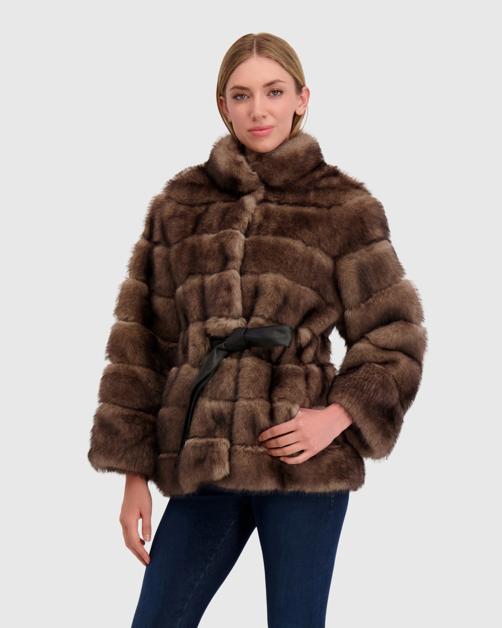 FUR-FREE SABLE (FAUX FUR) JACKET, BELT