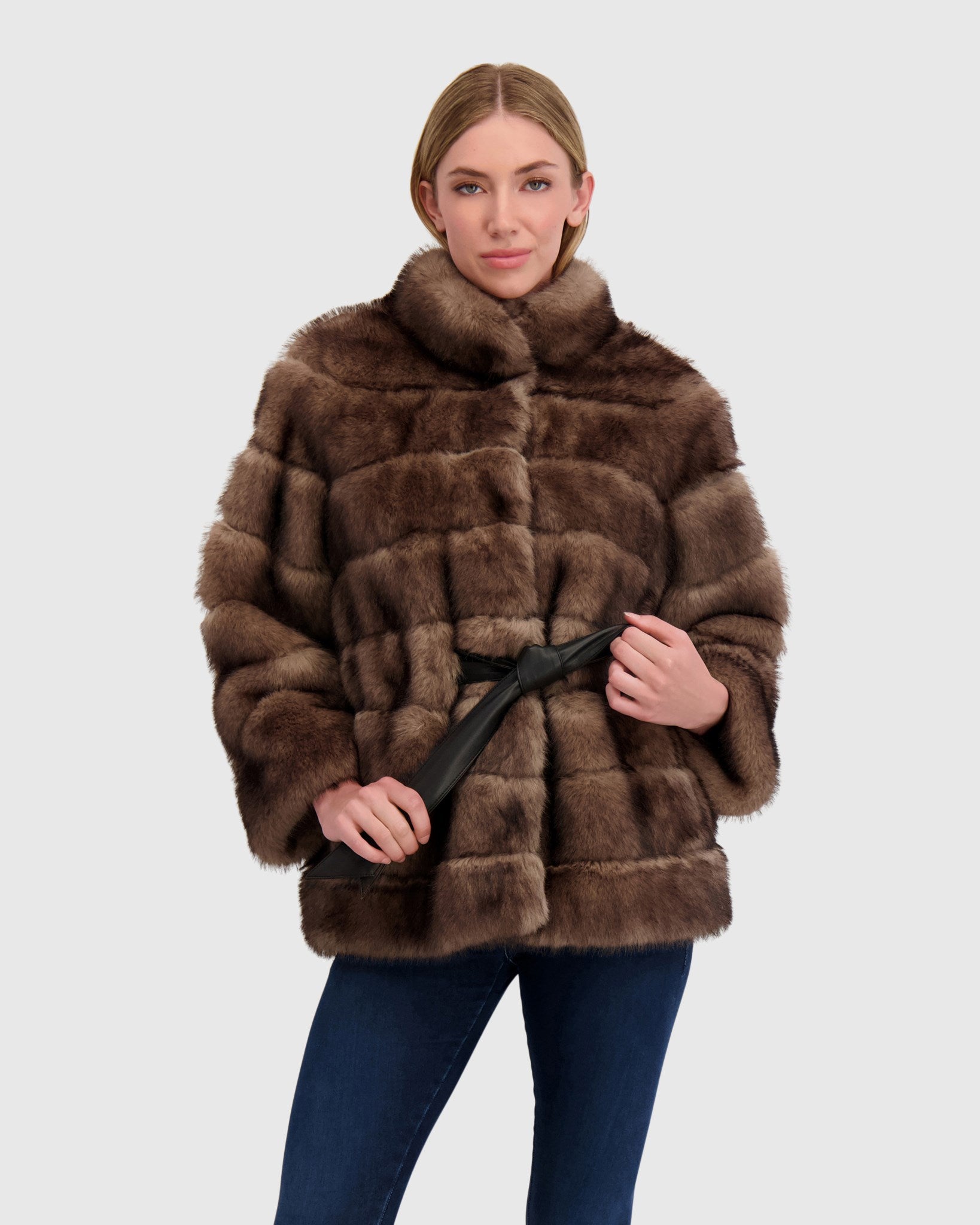 FUR-FREE SABLE (FAUX FUR) JACKET, BELT