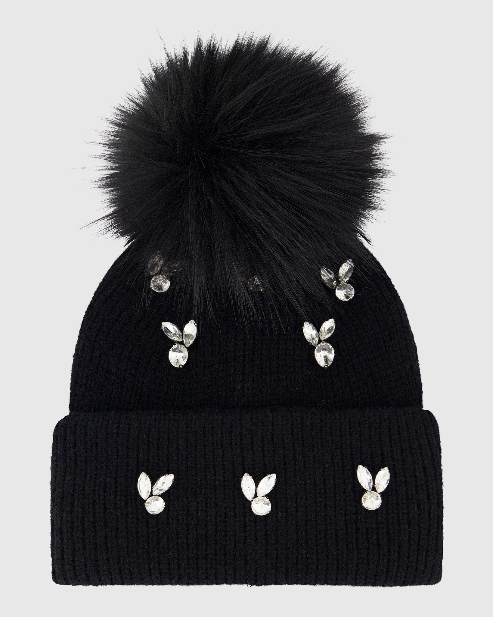 KNIT BEANIE HAT WITH FUR-FREE FOX (FAUX FUR) POMPOM