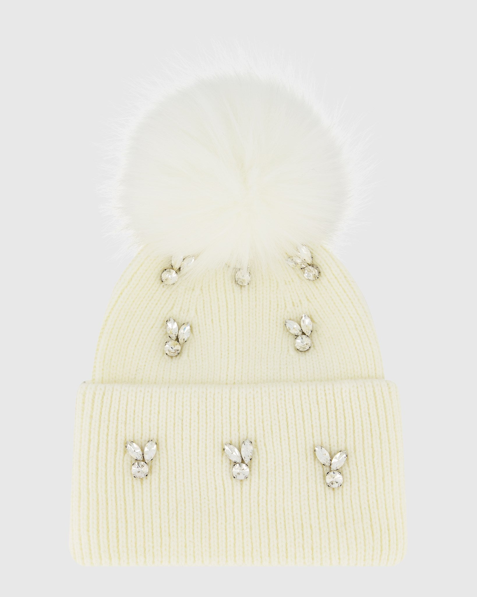 KNIT BEANIE HAT WITH FUR-FREE FOX (FAUX FUR) POMPOM