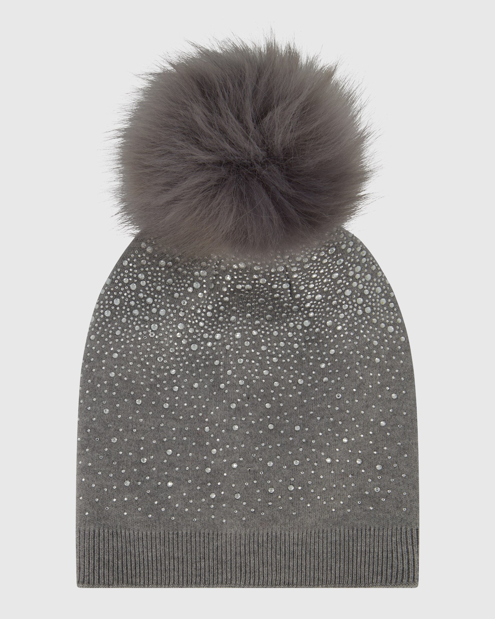 KNIT BEANIE HAT WITH FUR-FREE FOX (FAUX FUR) POMPOM