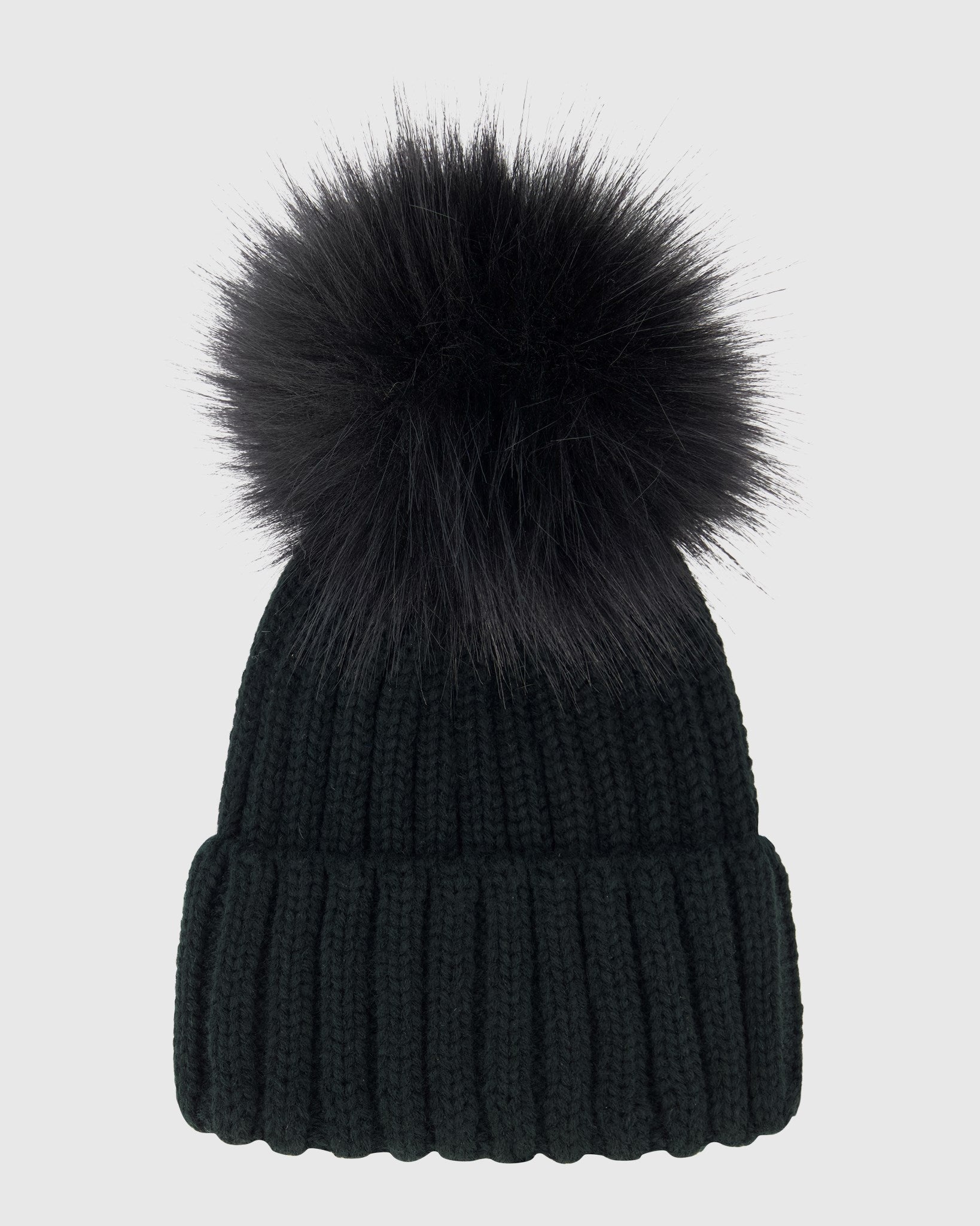 KNIT BEANIE HAT WITH FUR-FREE FOX (FAUX FUR) POMPOM