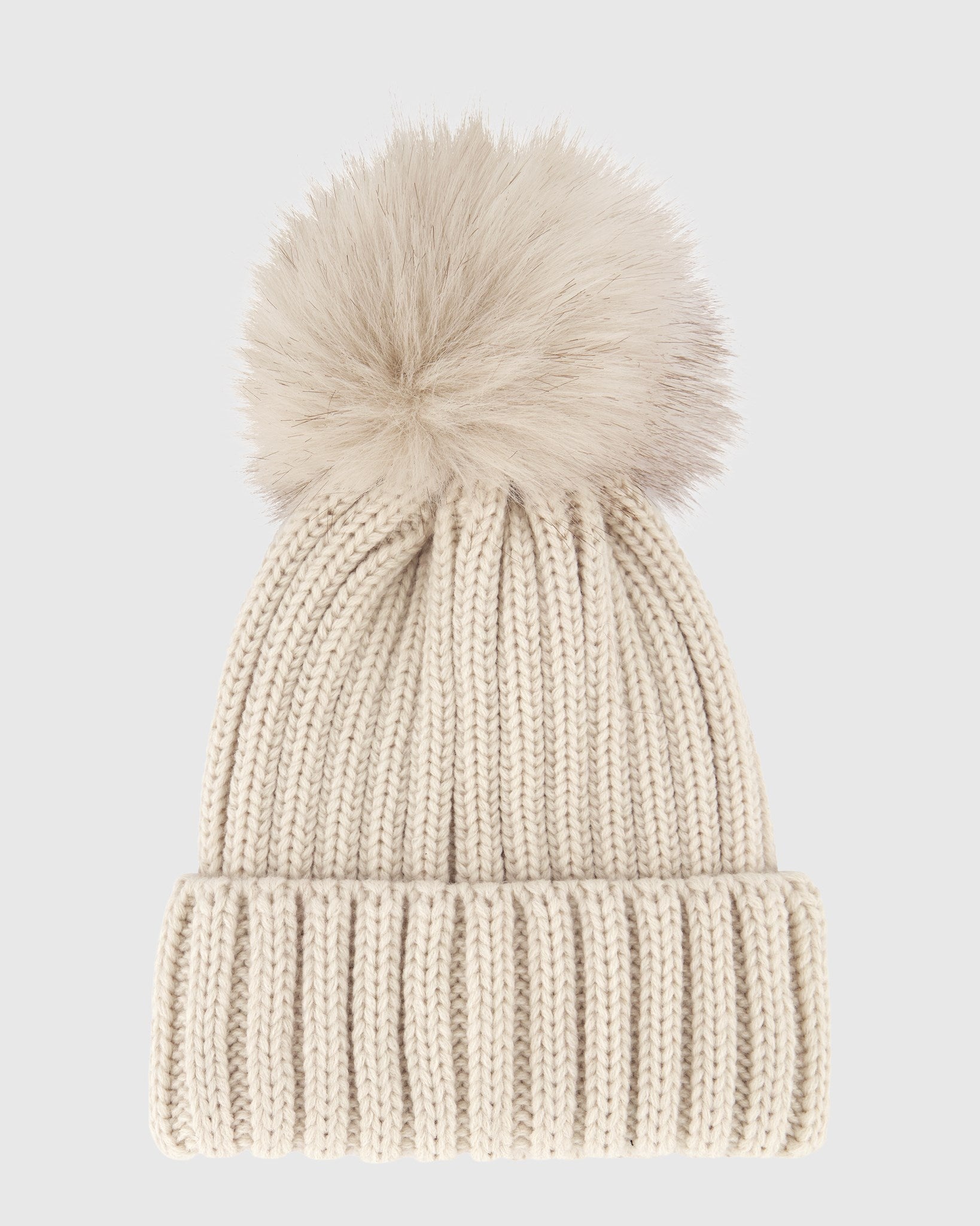 KNIT BEANIE HAT WITH FUR-FREE FOX (FAUX FUR) POMPOM