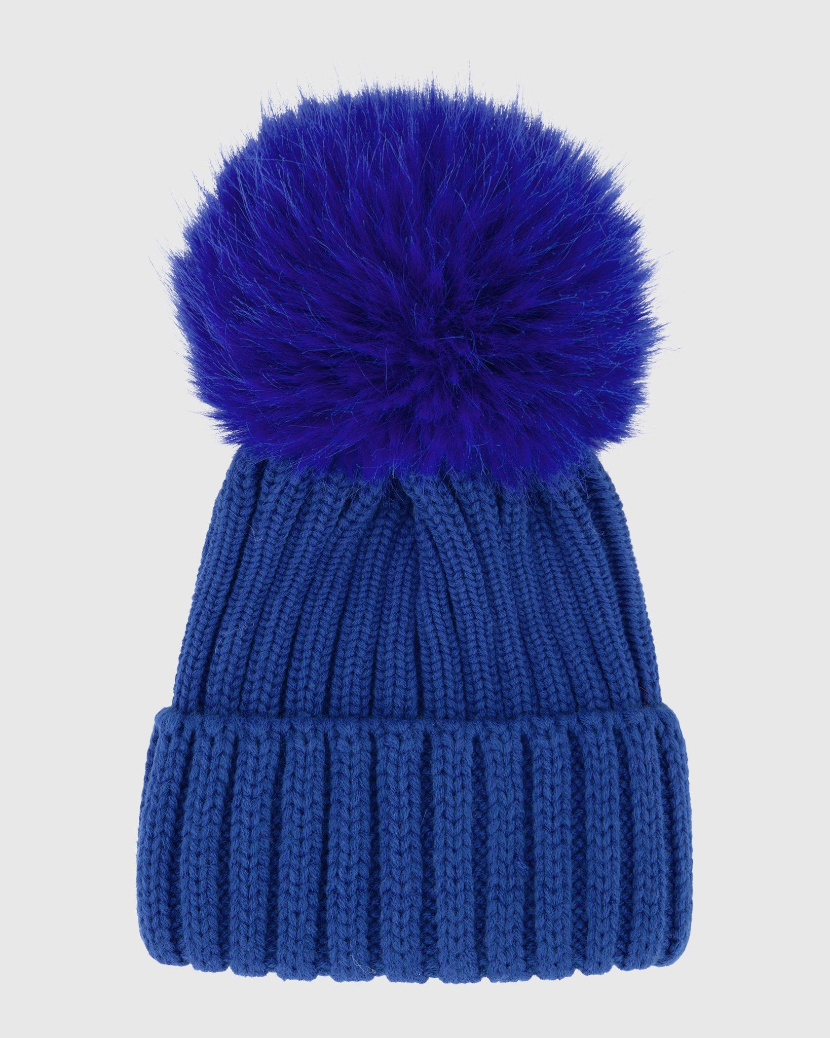 KNIT BEANIE HAT WITH FUR-FREE FOX (FAUX FUR) POMPOM