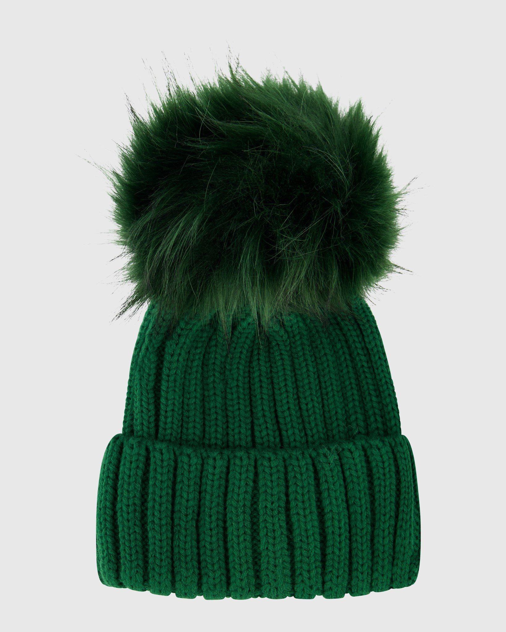 KNIT BEANIE HAT WITH FUR-FREE FOX (FAUX FUR) POMPOM