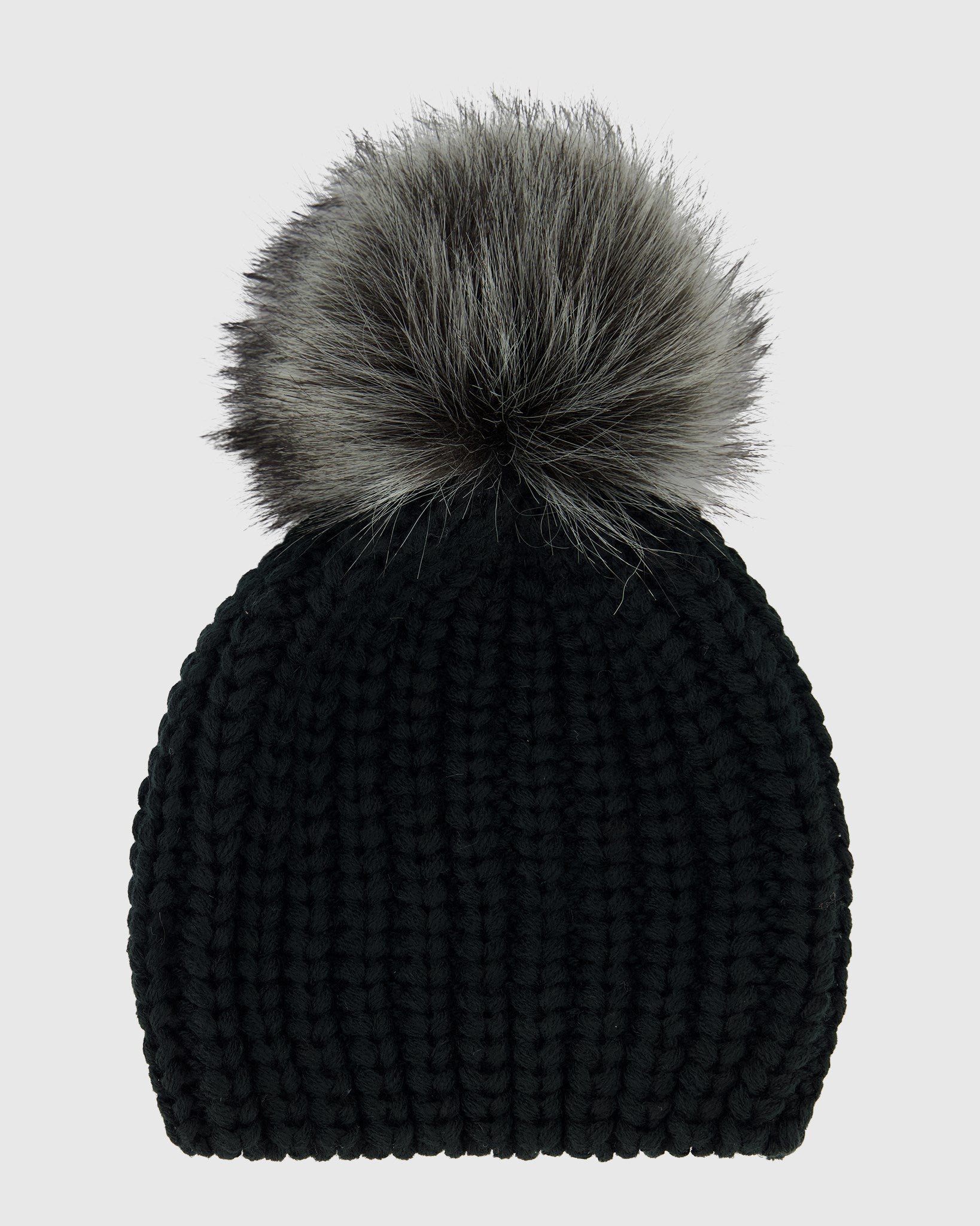 KNIT BEANIE HAT WITH FUR-FREE FOX (FAUX FUR) POMPOM