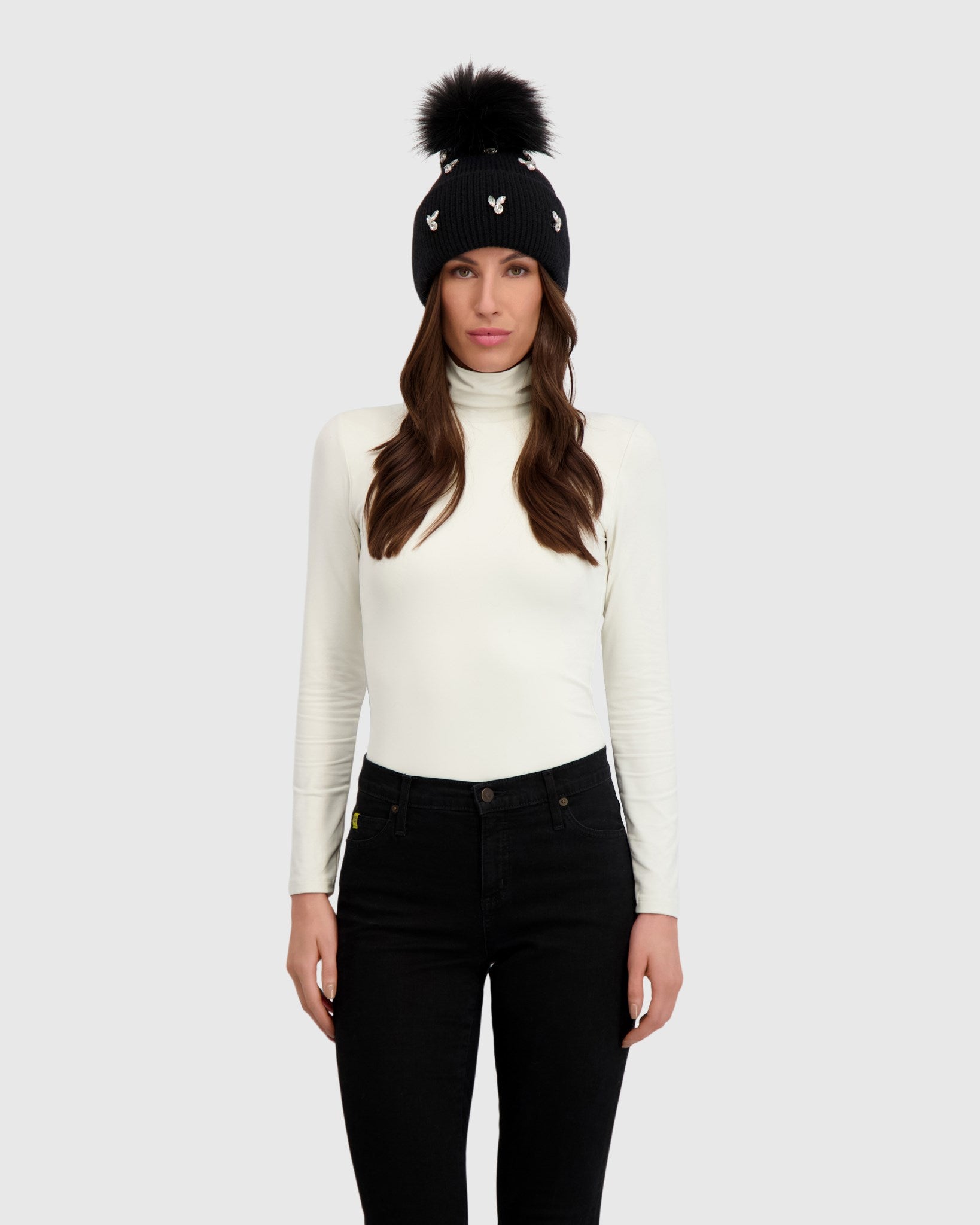 KNIT BEANIE HAT WITH FUR-FREE FOX (FAUX FUR) POMPOM