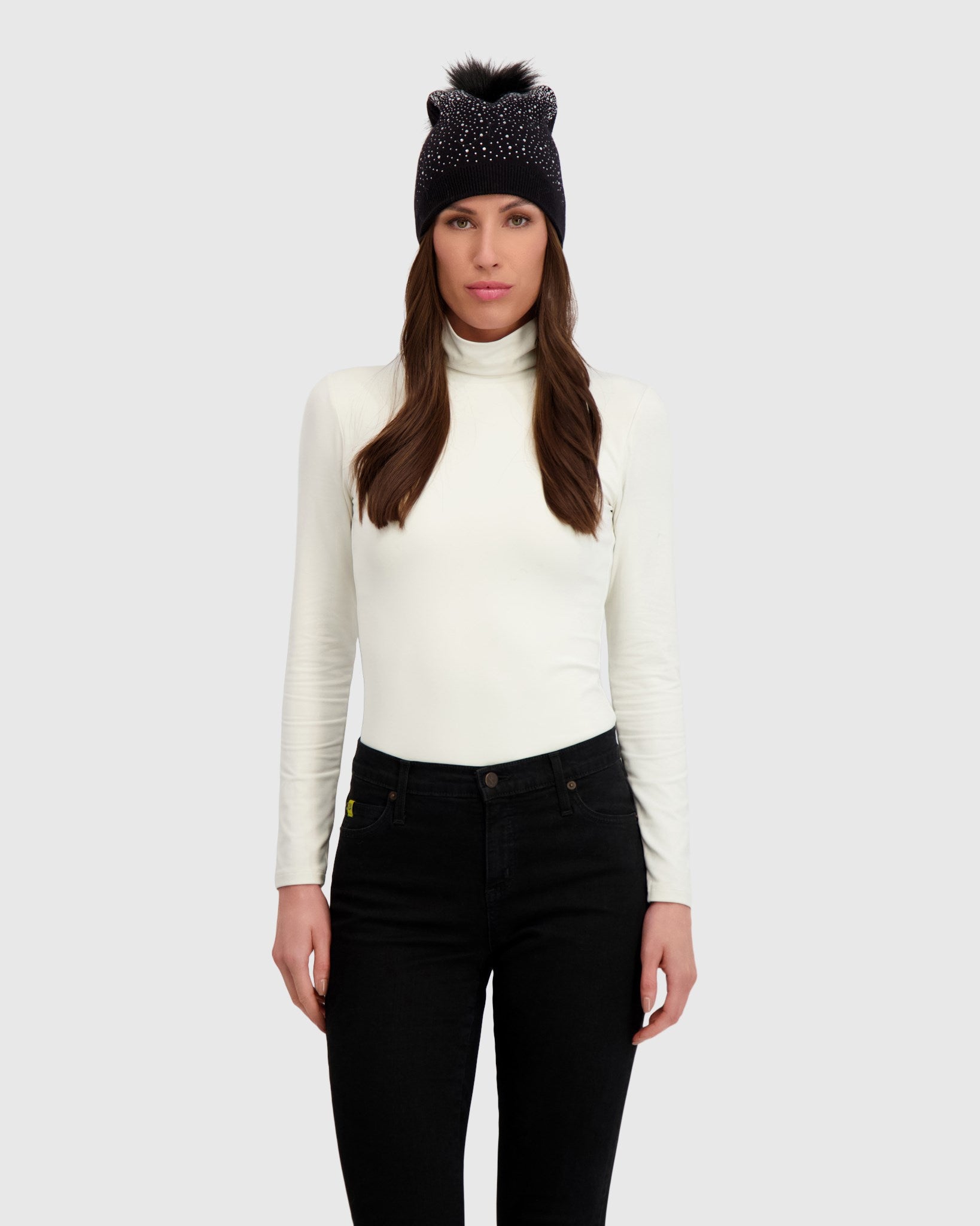 KNIT BEANIE HAT WITH FUR-FREE FOX (FAUX FUR) POMPOM