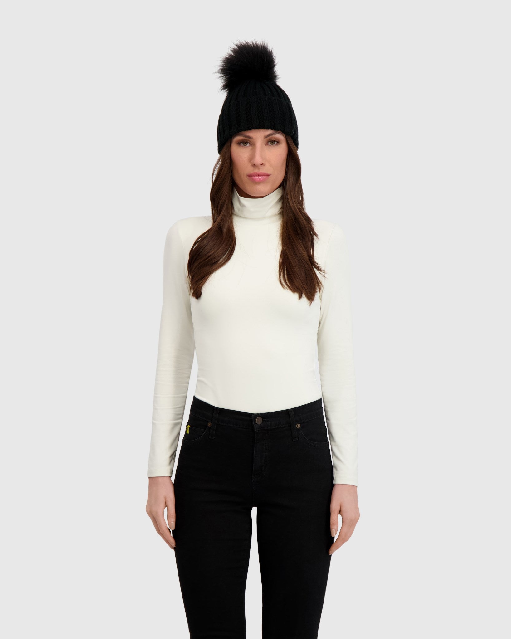 KNIT BEANIE HAT WITH FUR-FREE FOX (FAUX FUR) POMPOM