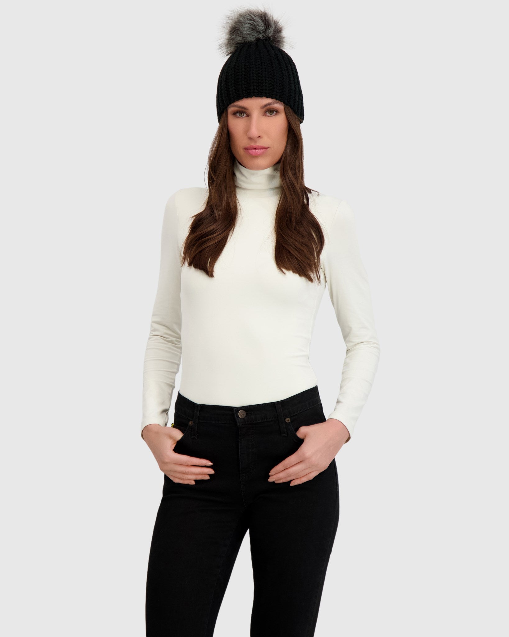 KNIT BEANIE HAT WITH FUR-FREE FOX (FAUX FUR) POMPOM