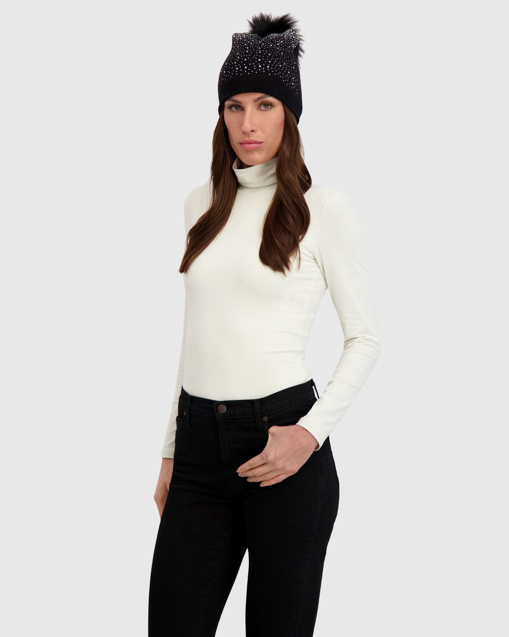 KNIT BEANIE HAT WITH FUR-FREE FOX (FAUX FUR) POMPOM