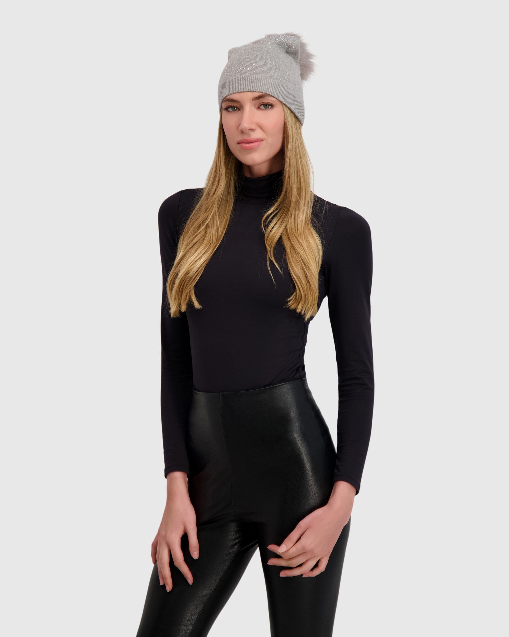 KNIT BEANIE HAT WITH FUR-FREE FOX (FAUX FUR) POMPOM