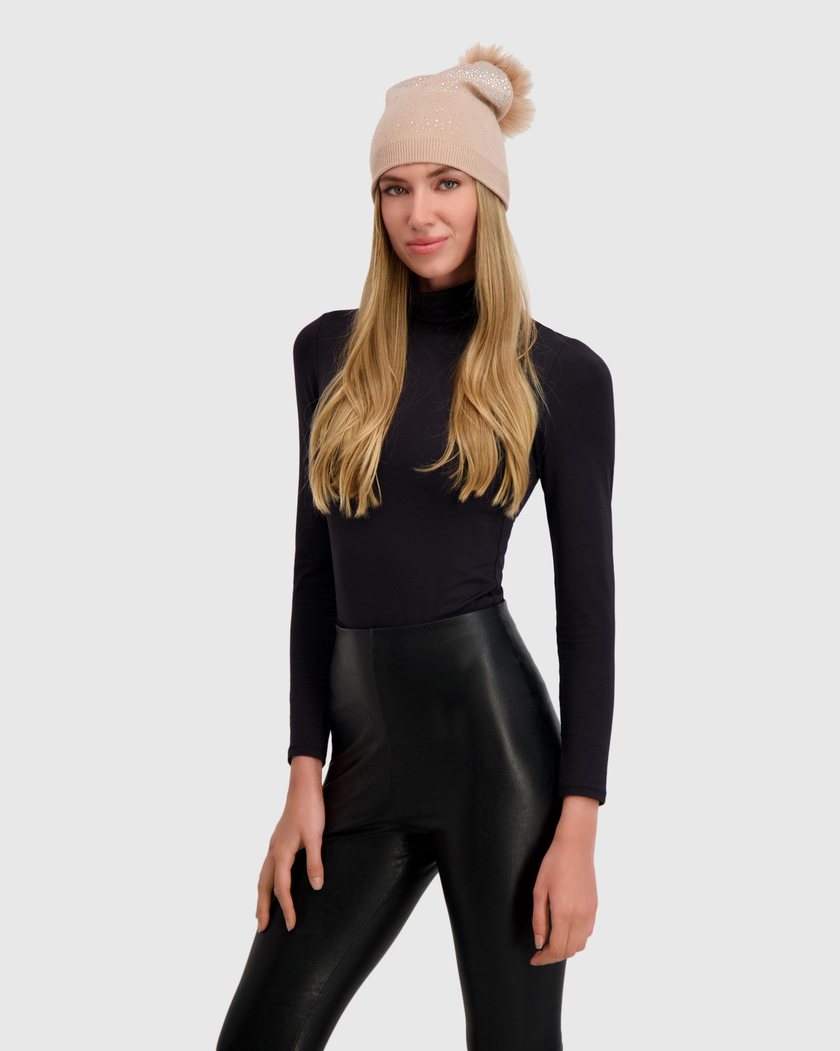 KNIT BEANIE HAT WITH FUR-FREE FOX (FAUX FUR) POMPOM