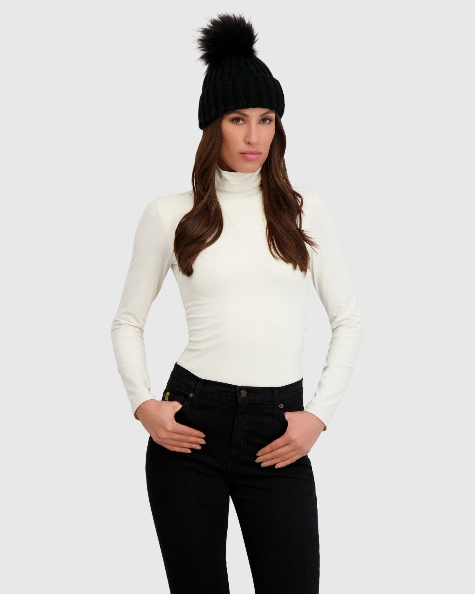 KNIT BEANIE HAT WITH FUR-FREE FOX (FAUX FUR) POMPOM