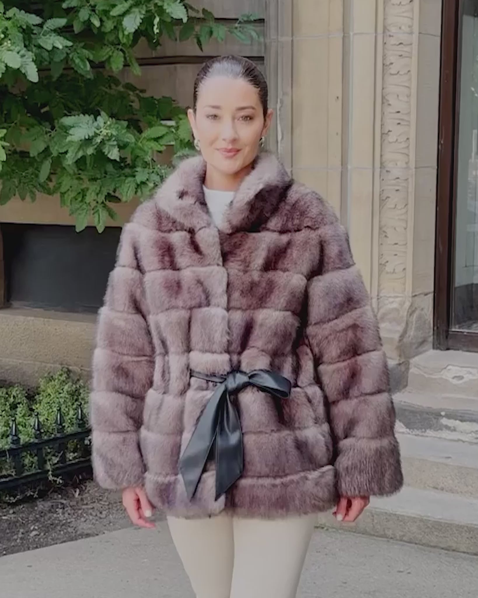 FUR-FREE SABLE (FAUX FUR) JACKET, BELT