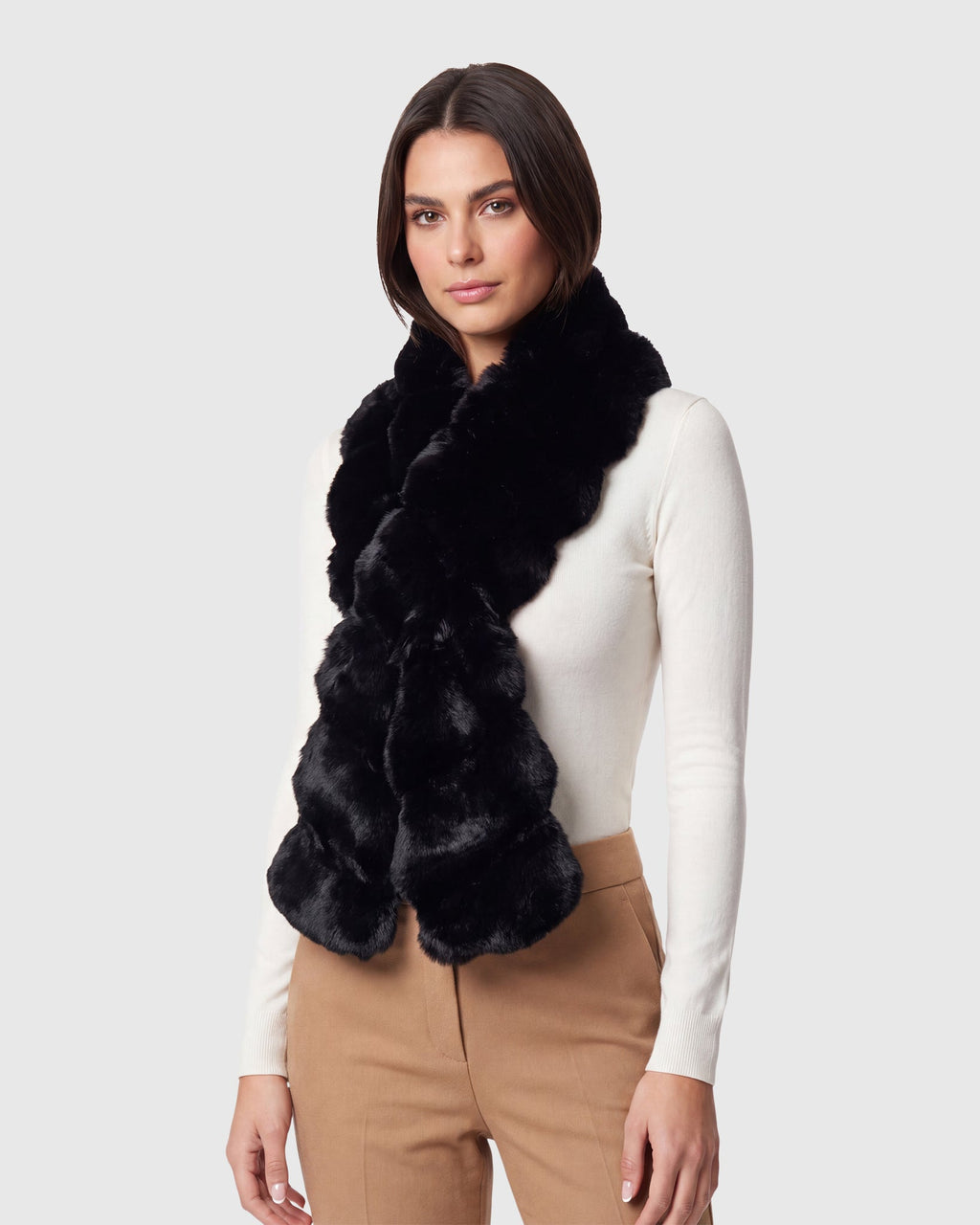 FUR-FREE CHINCHILLA (FAUX FUR) PULL THROUGH SCARF - BLACK CHINCH