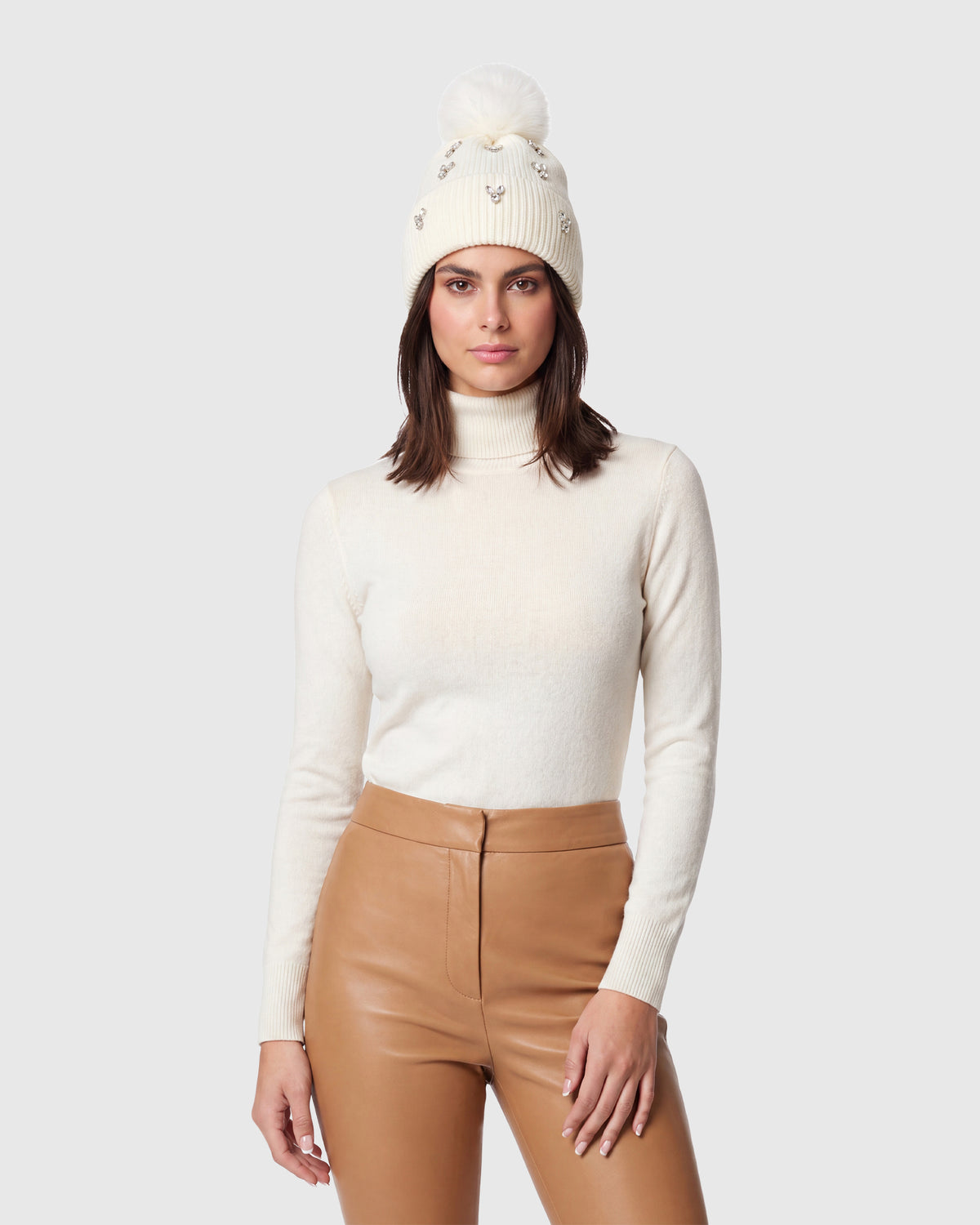 KNIT BEANIE HAT WITH FUR-FREE FOX (FAUX FUR) POMPOM